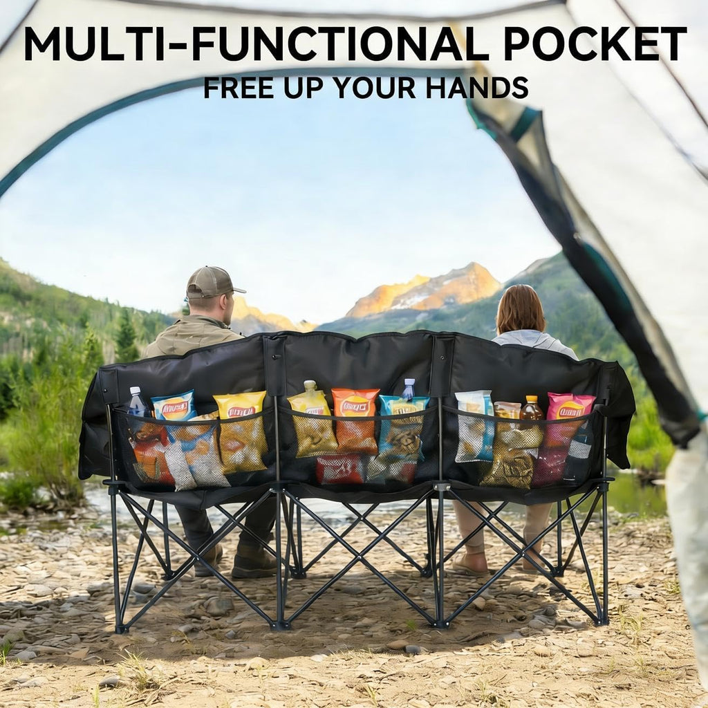 Oversized 3 Person Camping Chair Double Camp Loveseat Lawn Chair