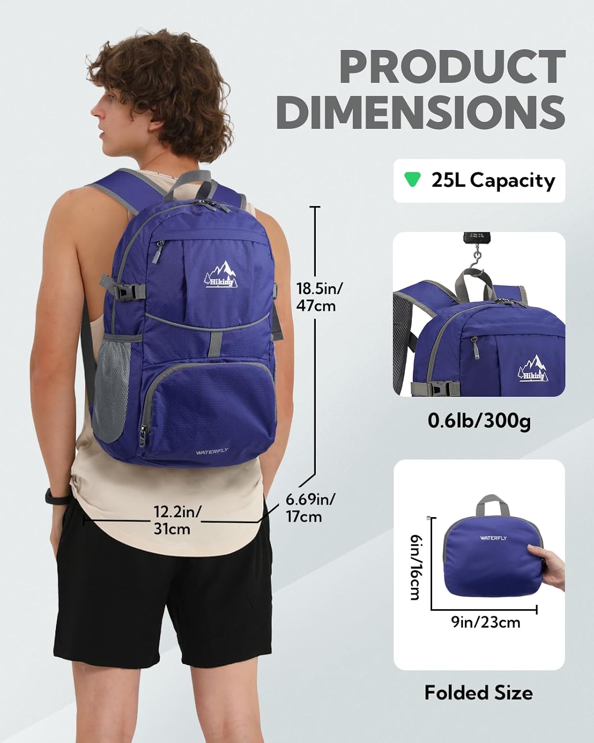 WATERFLY Small Lightweight Packable Hiking Backpack Foldable Travel Daypack