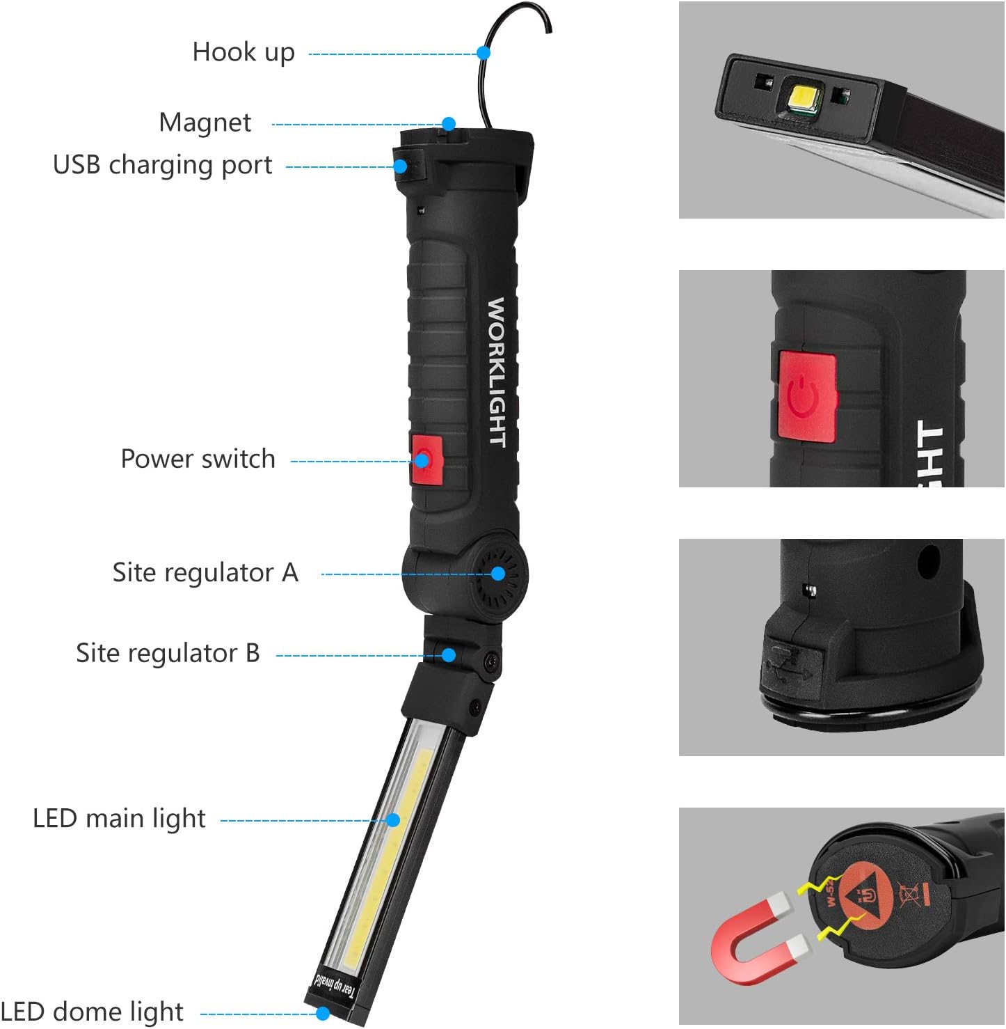 Lmaytech Tool Gifts for Men 2Pack Rechargeable LED Work Lights with Magnetic Base, 360° Rotation,Versatile Lighting for Repairs, Outdoors, Mens Gifts