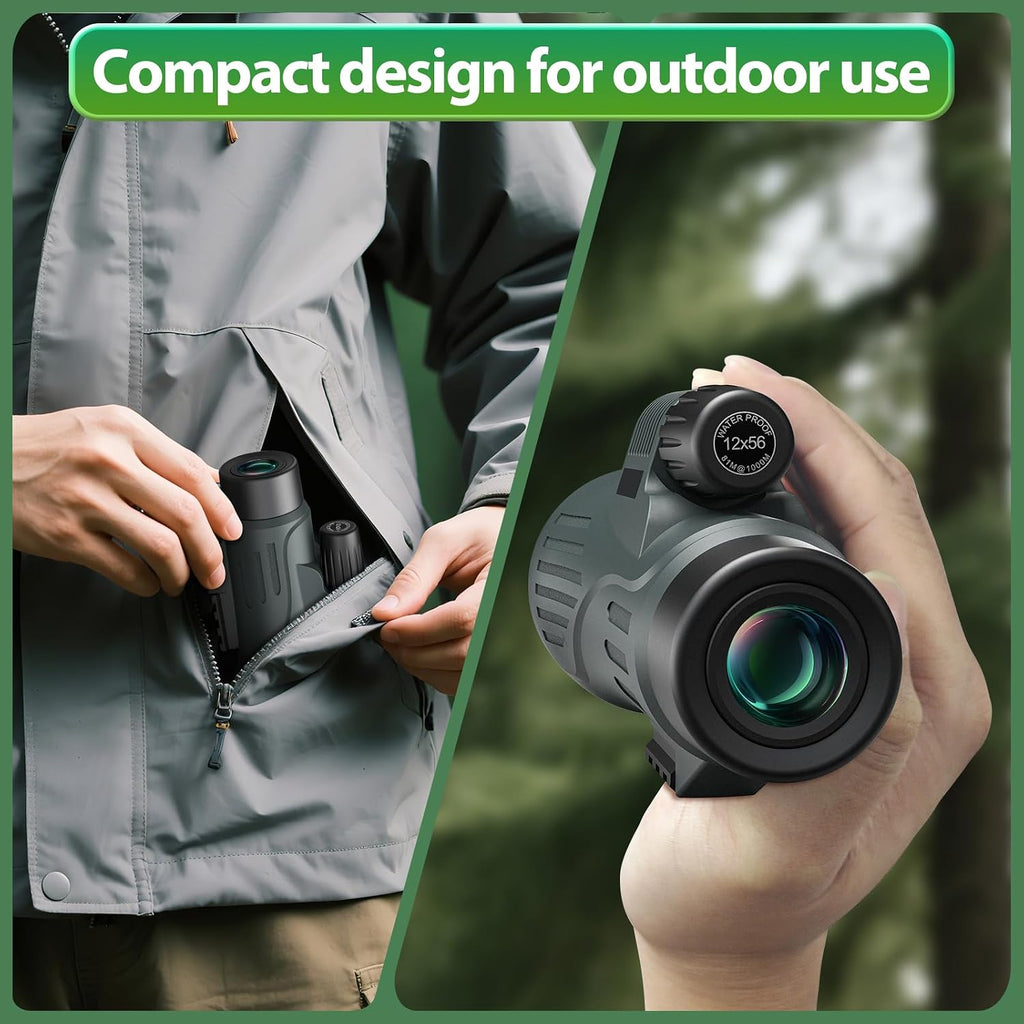 12x56 High Powered Monocular Telescope for Adults with Low Light Vision