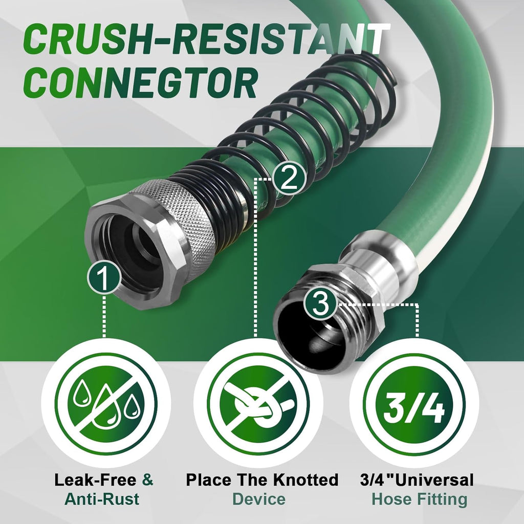Hybrid Rubber Garden Hose 100 ft with Heavy Duty Solid Fittings