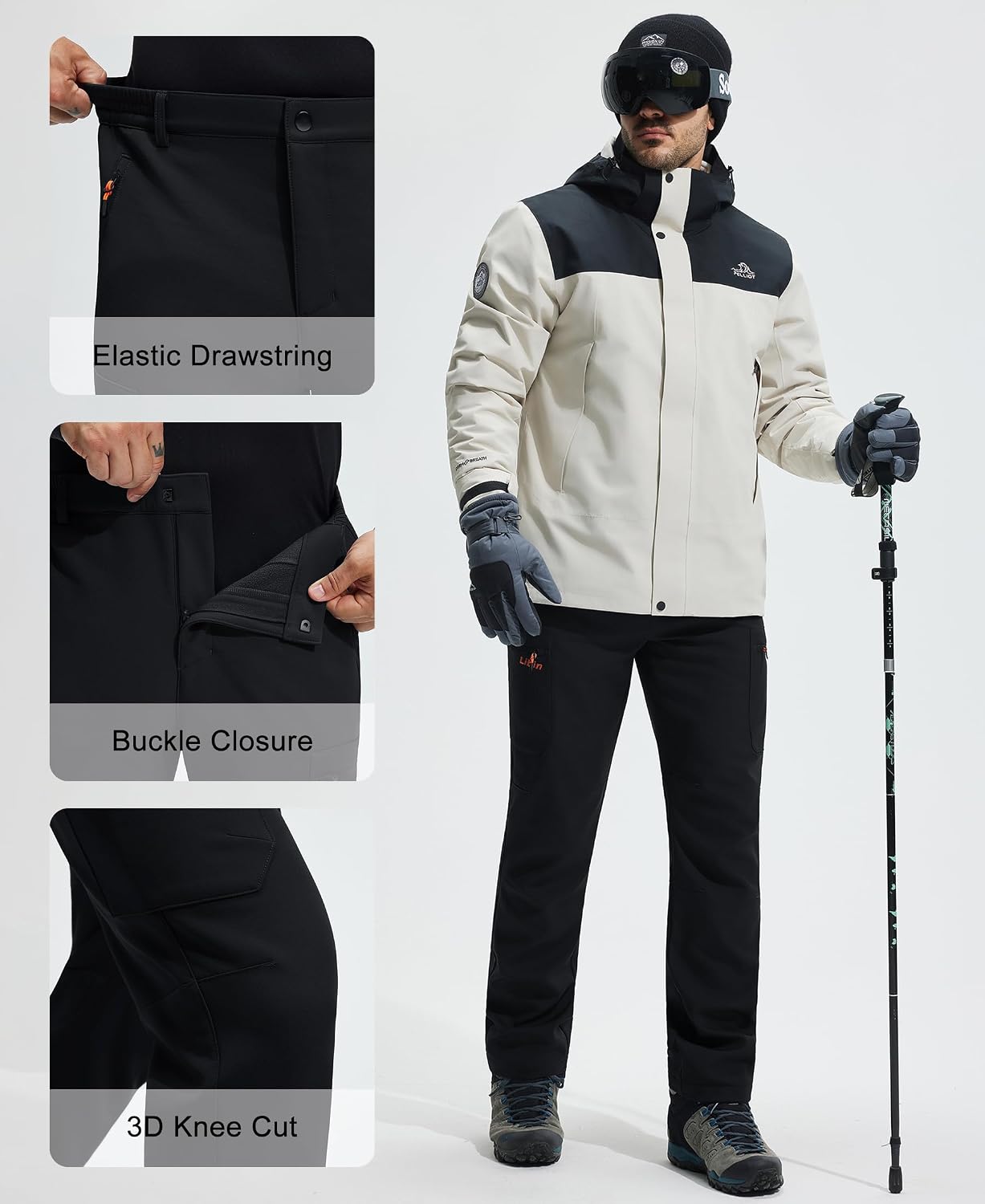Libin Men's Fleece Lined Hiking Pants Snow Ski Water Resistant