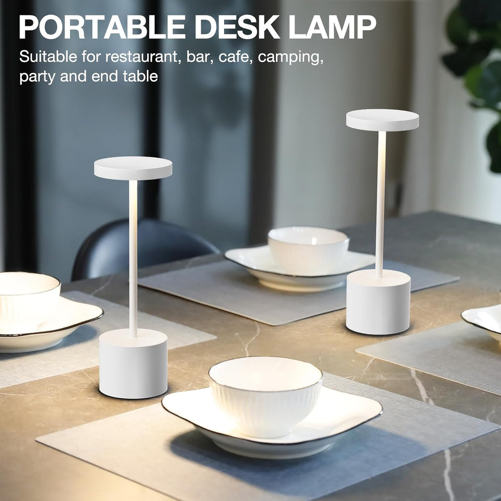 Kakanuo White Cordless Lamp Set, Rechargeable Lamp, 3 Color Temperature, LED Outdoor Wireless Lamps, Battery Operated Lamps, Stepless Dimmable, Touch Control