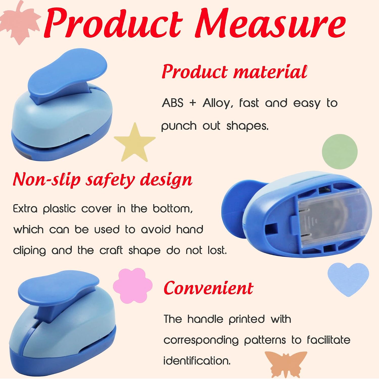 ECOHU Set 6 Craft Hole Punch 1-inch, Craft Punchers - Heart, Circle, Star, Butterfly, Maple Leaf, Flower Paper Punch Sets for Crafting & DIY Projects. (Set 6)