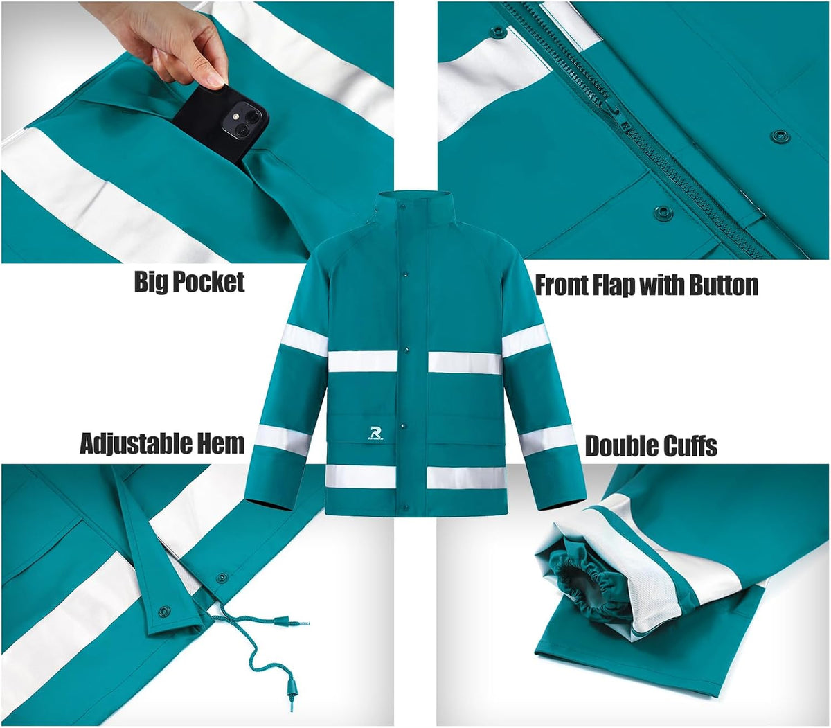 RainRider Rain Suits for Men Women Waterproof Reflective Rain Coat Bib Pants for Safety Heavy Duty Rain Gear Fishing