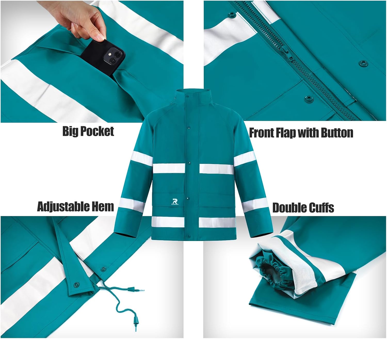 RainRider Rain Suits for Men Women Waterproof Reflective Rain Coat Bib Pants for Safety Heavy Duty Rain Gear Fishing