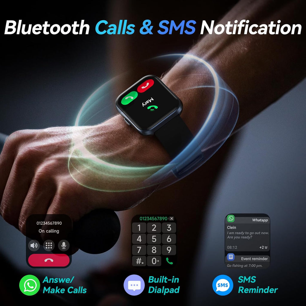 Smart Watches for Men Android & iPhone, 1.8" HD Alexa Built-in Smartwatches Fitness Tracker Watch with Bluetooth Calls, IP68 Waterproof, Heart Rate/Sleep/SpO2 Monitor, 110 Sport Modes - Black