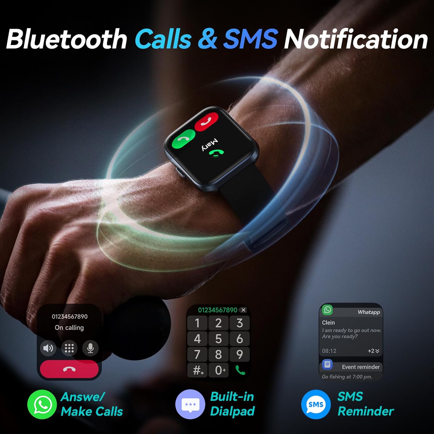 Smart Watches for Men Android & iPhone, 1.8" HD Alexa Built-in Smartwatches Fitness Tracker Watch with Bluetooth Calls, IP68 Waterproof, Heart Rate/Sleep/SpO2 Monitor, 110 Sport Modes - Black