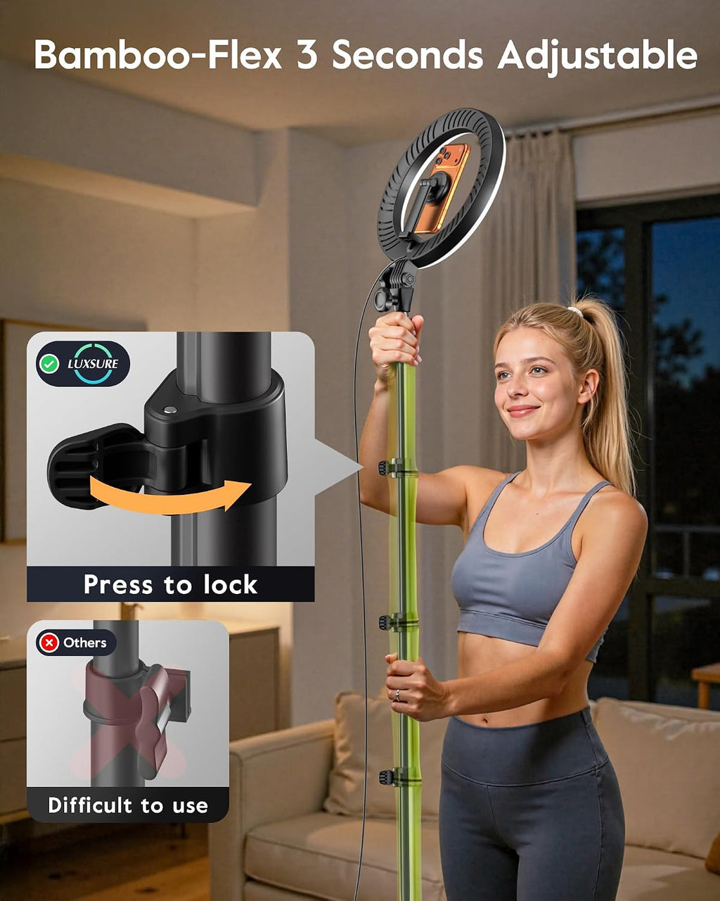 Upgrade Tripod Ring Light Stand with 2 Telescopic Arms -67" Ring Light Tripod for iPhone&Android, Overhead Phone Mount with Remote, Phone Stand for for TikTok, YouTube，Zoom & Video Recording