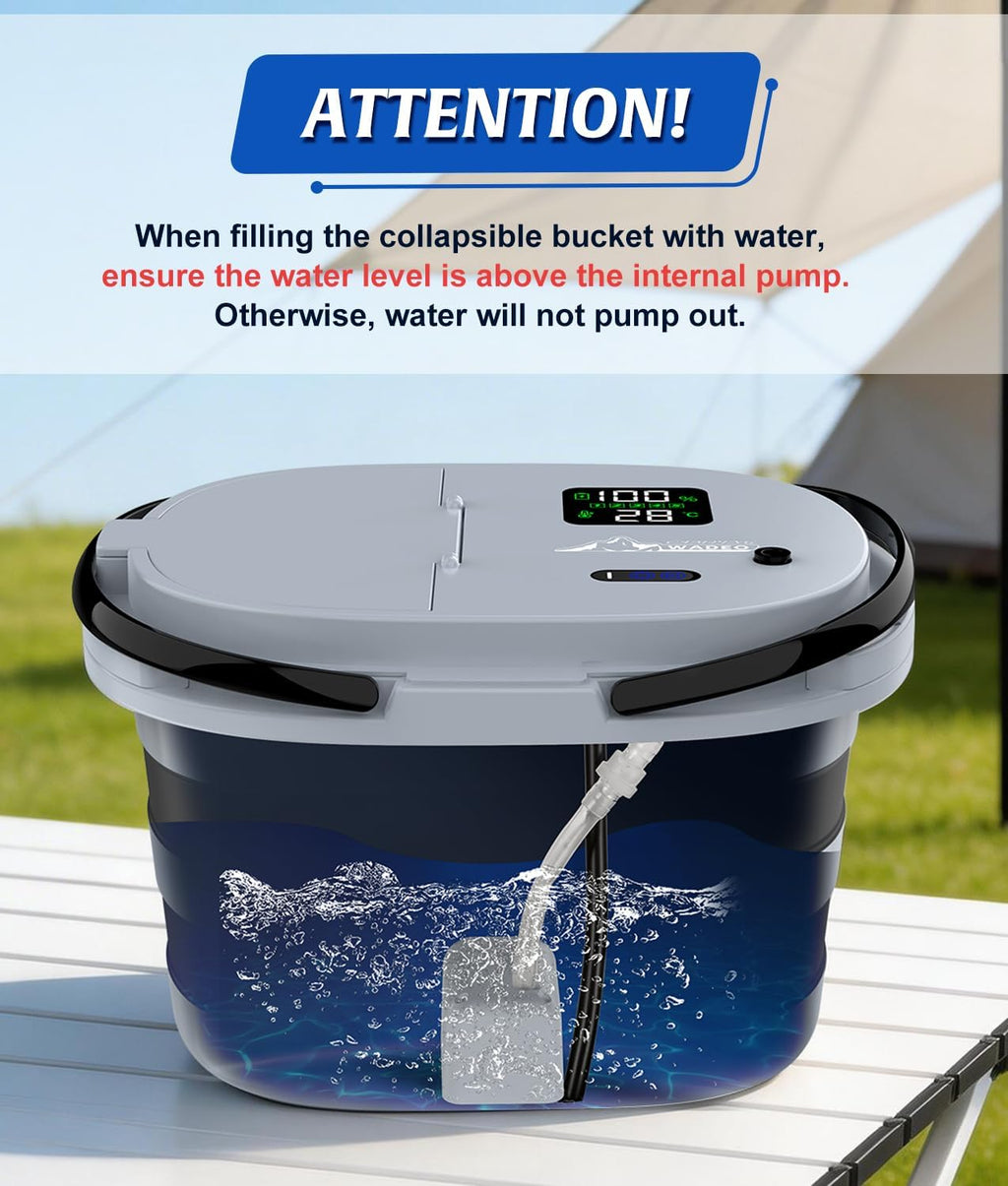 WADEO Portable Shower for Camping with 20L Bucket, 13000mAh Rechargeable