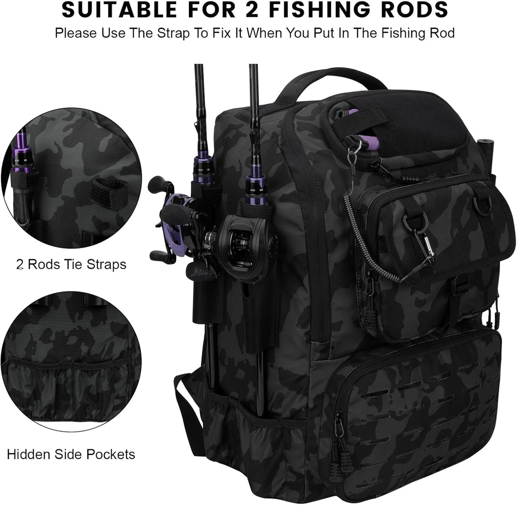 Fishing Backpack with Rod Holders 4 Tackle Boxes,40L Takle Bag for Camping