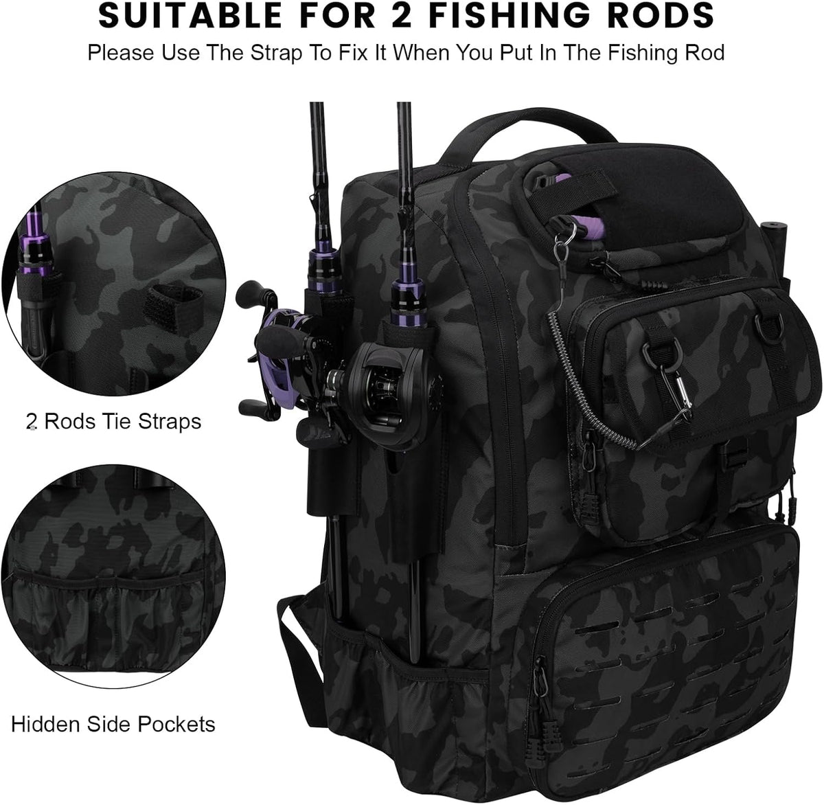 Fishing Backpack with Rod Holders 4 Tackle Boxes,40L Takle Bag for Camping