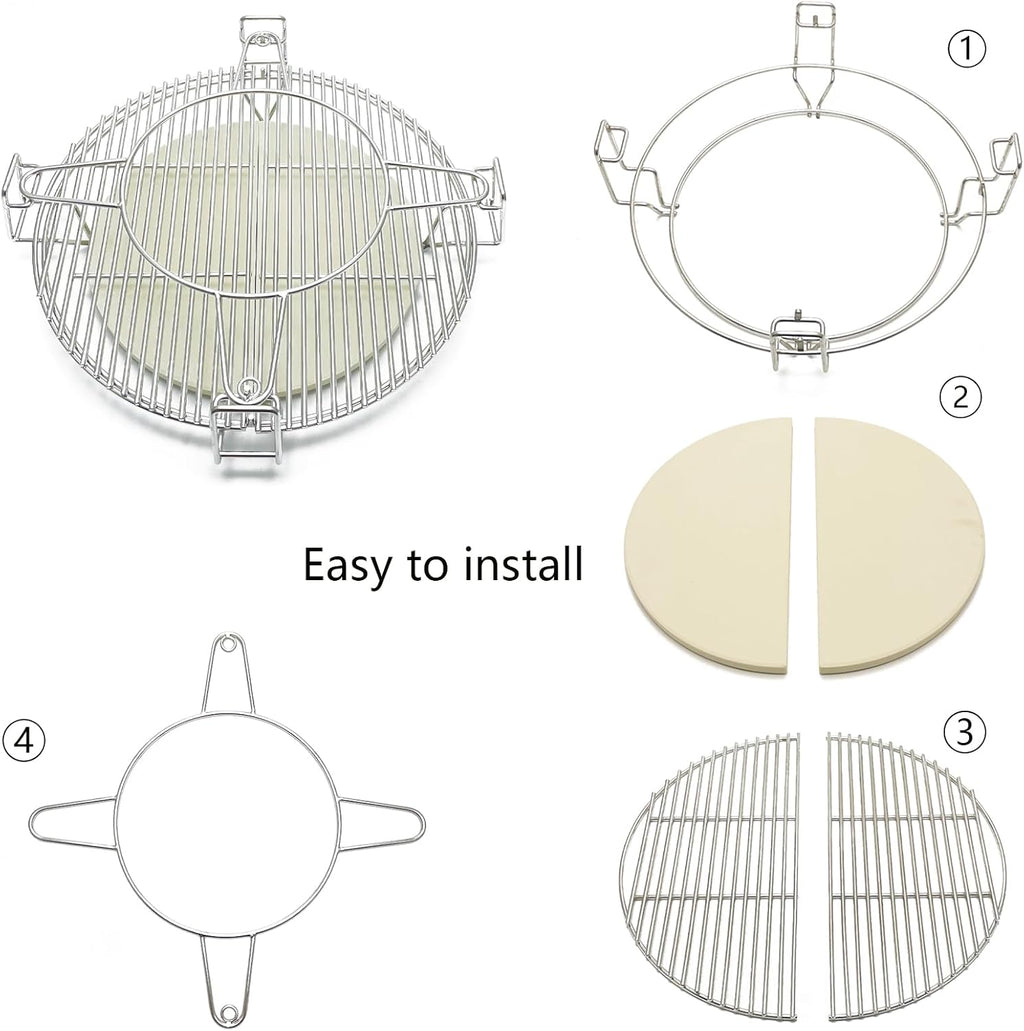 Cooking Grates with Ceramic Heat Deflectors System for Kamado Joe Classic, Coyote The Asado Cooker, Char-Griller Akorn Charcoal Grill