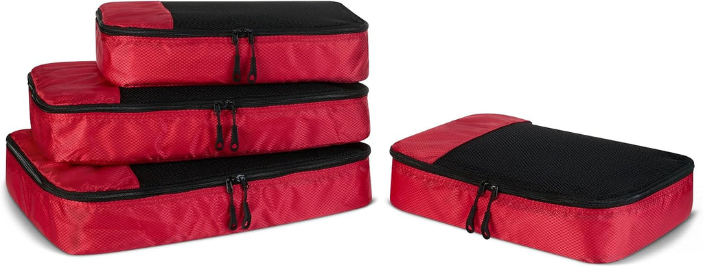 Amazon Essentials 4-Piece Space-Saving Packing Cubes Travel Accessories Set, Luggage Organizer with Double Zipper, Mesh Top, Small, Black (Previously Amazon Basics)
