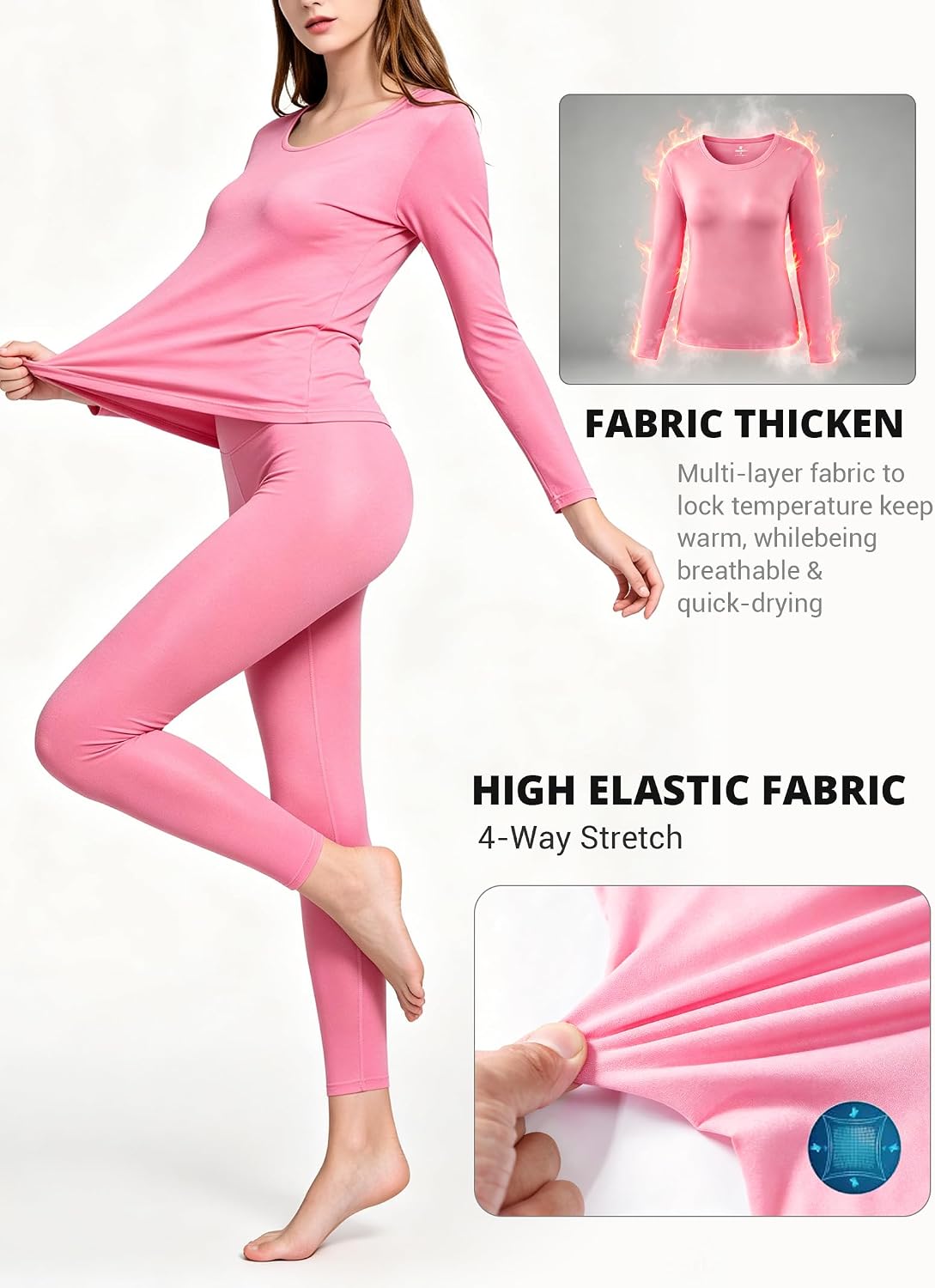 Women's Thermal Underwear Base Layer with Fleece Lined Winter Cold Weather