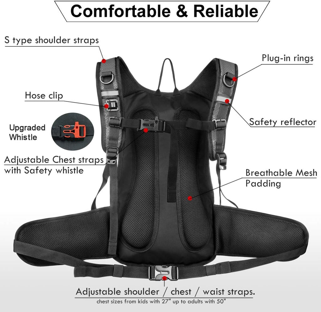 Mothybot Hydration Pack, Insulated Hydration Backpack with 2L BPA Free Water Bladder and Storage, Hiking Backpack for Men, Women, Kids for Running, Cycling, Camping - Keep Liquid Cool up to 5 Hours