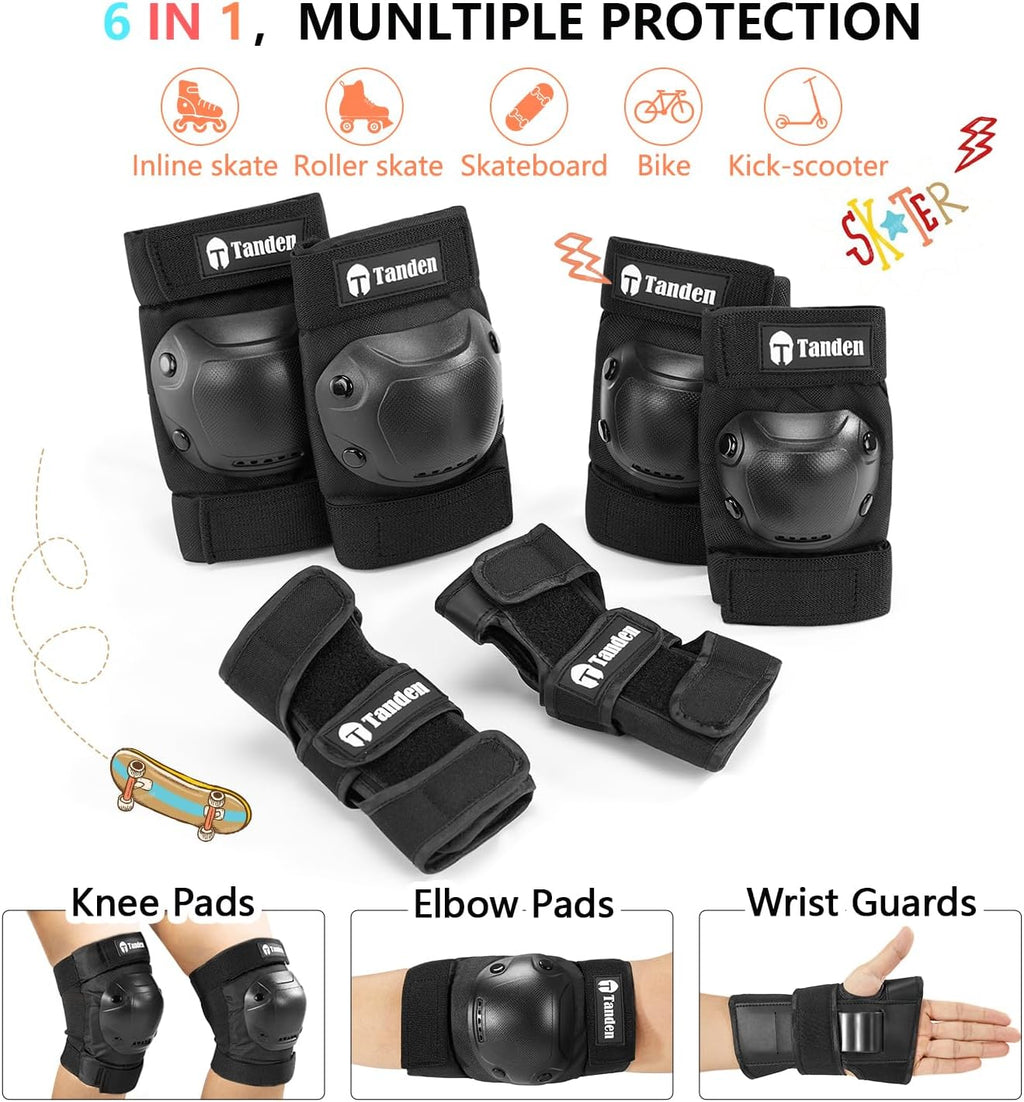Tanden Skate Protective Gear Adult Knee Pads and Elbow Pads Set Wrist Guard