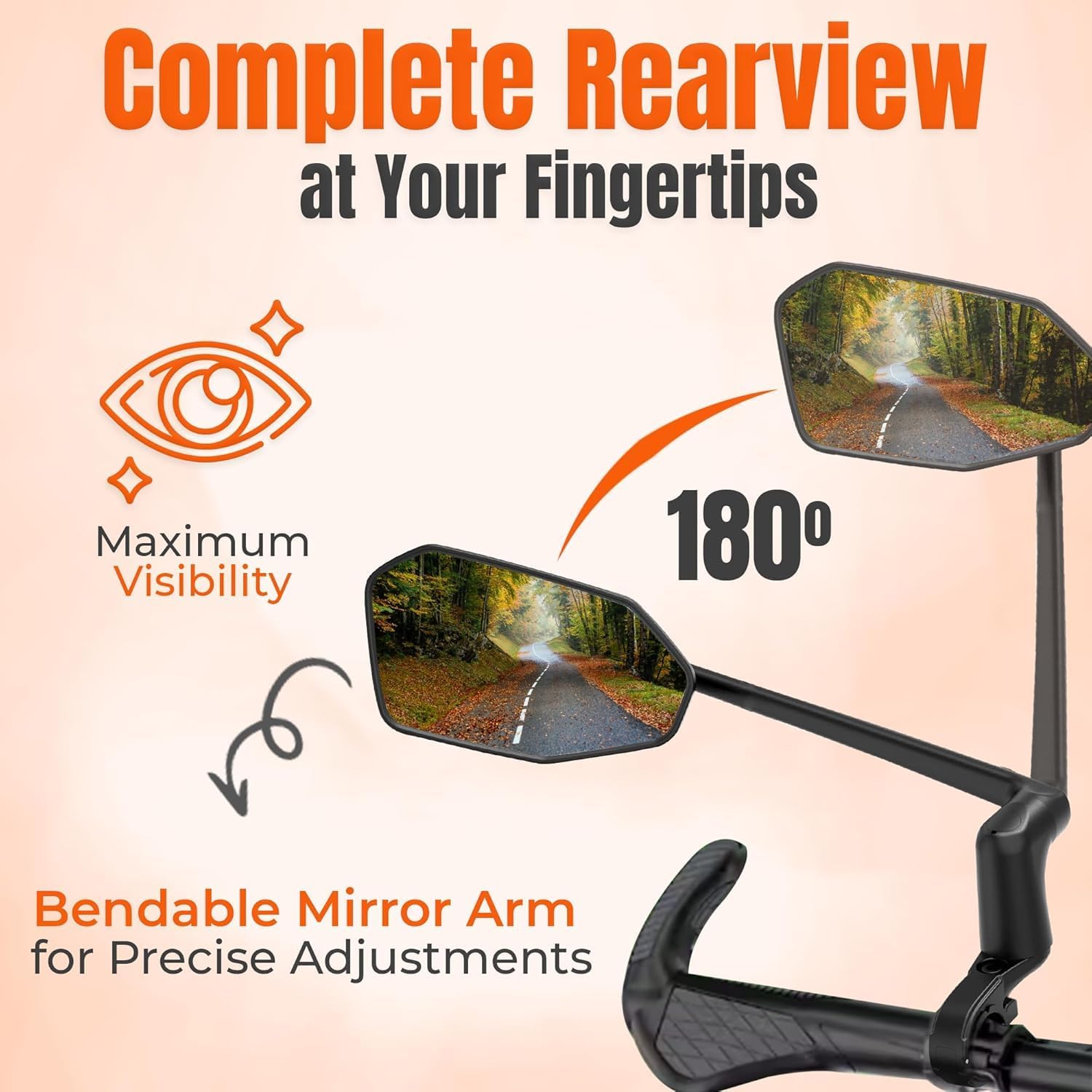 Xnito Handlebar Bike Mirror 1-Pcs, Large HD Field Of Vision, Aluminum Alloy Bike Mirror Handlebar Mount, Adjustable and Rotatable, Anti-shake Bicycle Rear View Mirror, Ebike accessories (Right)