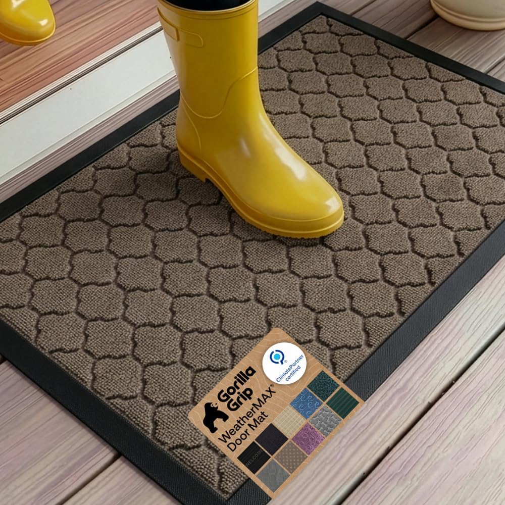 GORILLA GRIP WeatherMAX Door Mat, Indoor Outdoor, 35x23, Beige Quatrefoil