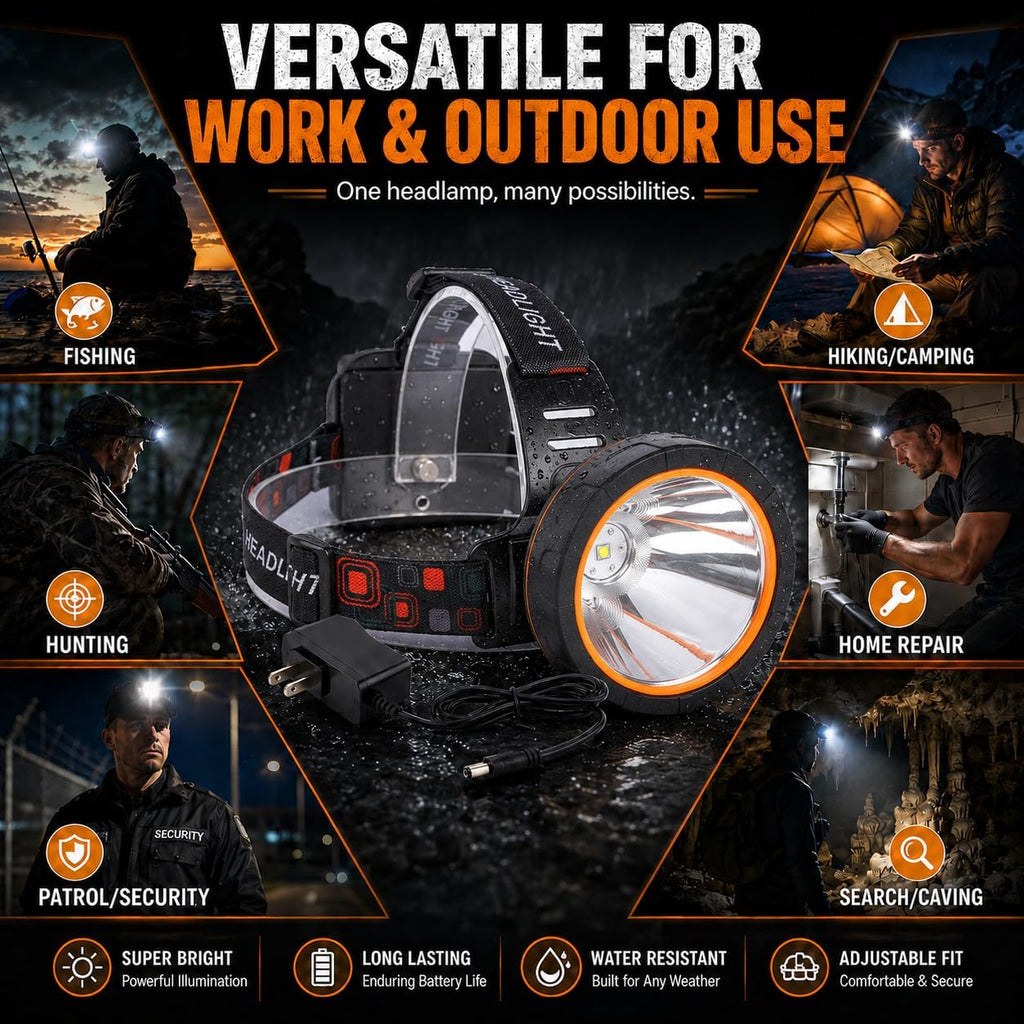 Super Bright Rechargeable Coon Hunting Headlamp, LED Spotlight Head Torch with Power Supply, Waterproof Headlight Flashlight for Outdoor Hunting, Fishing, Hiking, Camping, Night Work