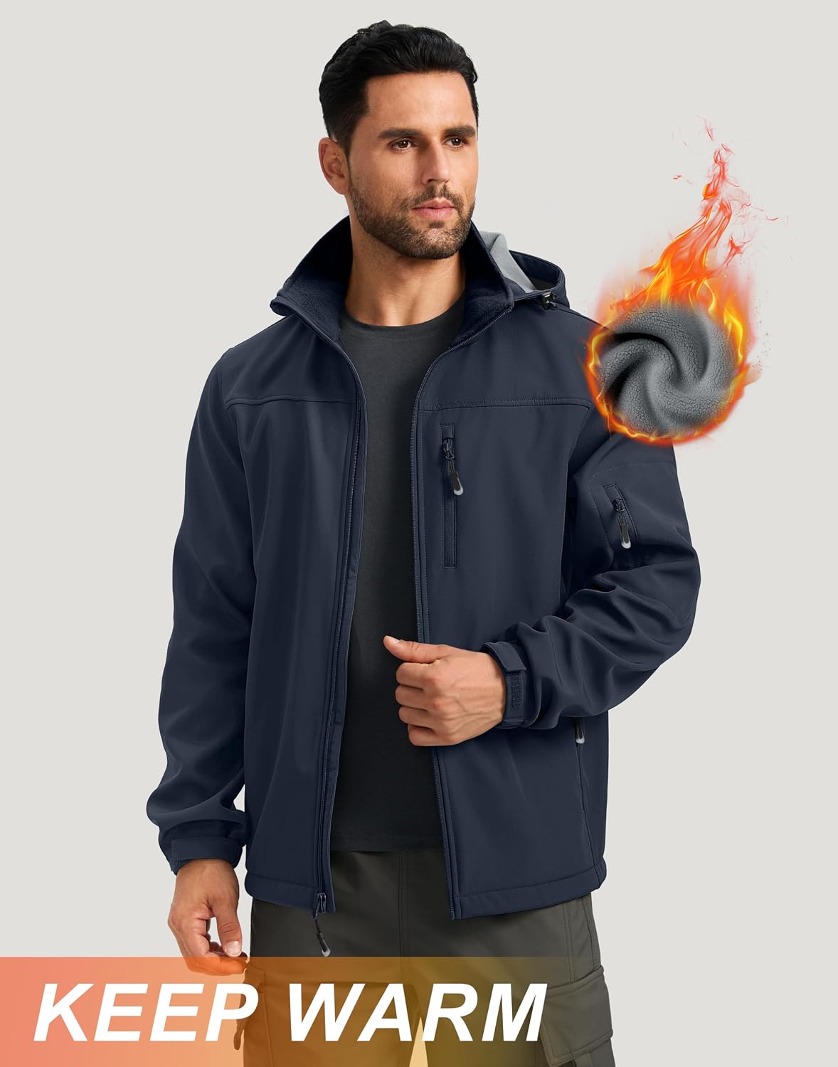 Pudolla Men's Softshell Jacket Hooded Fleece Lined Coats for Outdoor Work