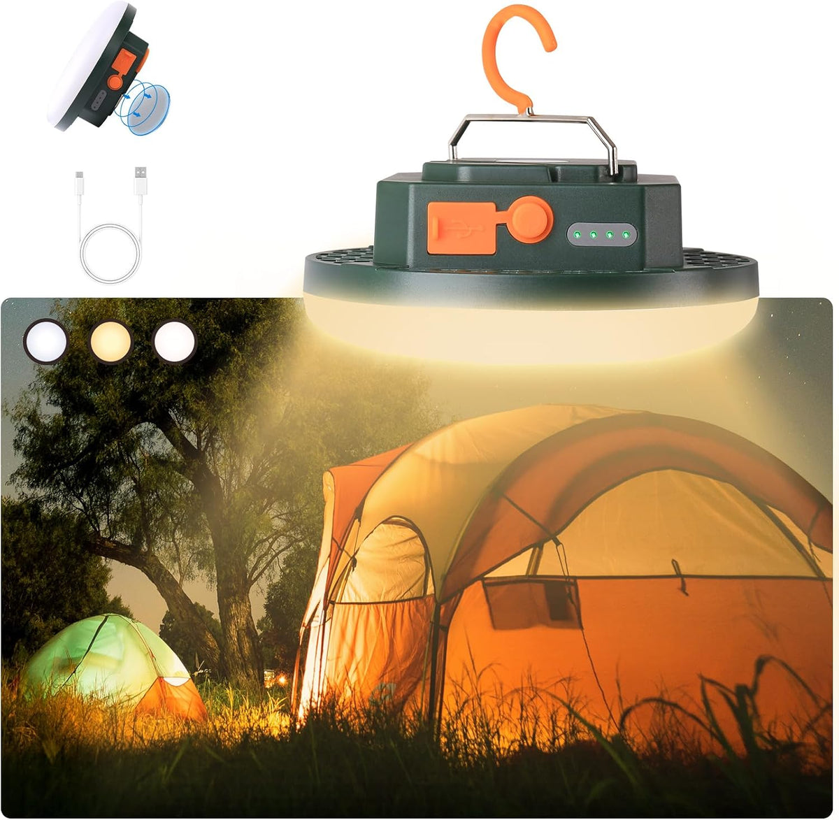 Hanging Camping Tent Light LED Rechargeable Portable Lantern Waterproof Outdoor Camp Lamp with Battery Power for Glamping Indoor Outages Car Repair(Infinite Dimming)