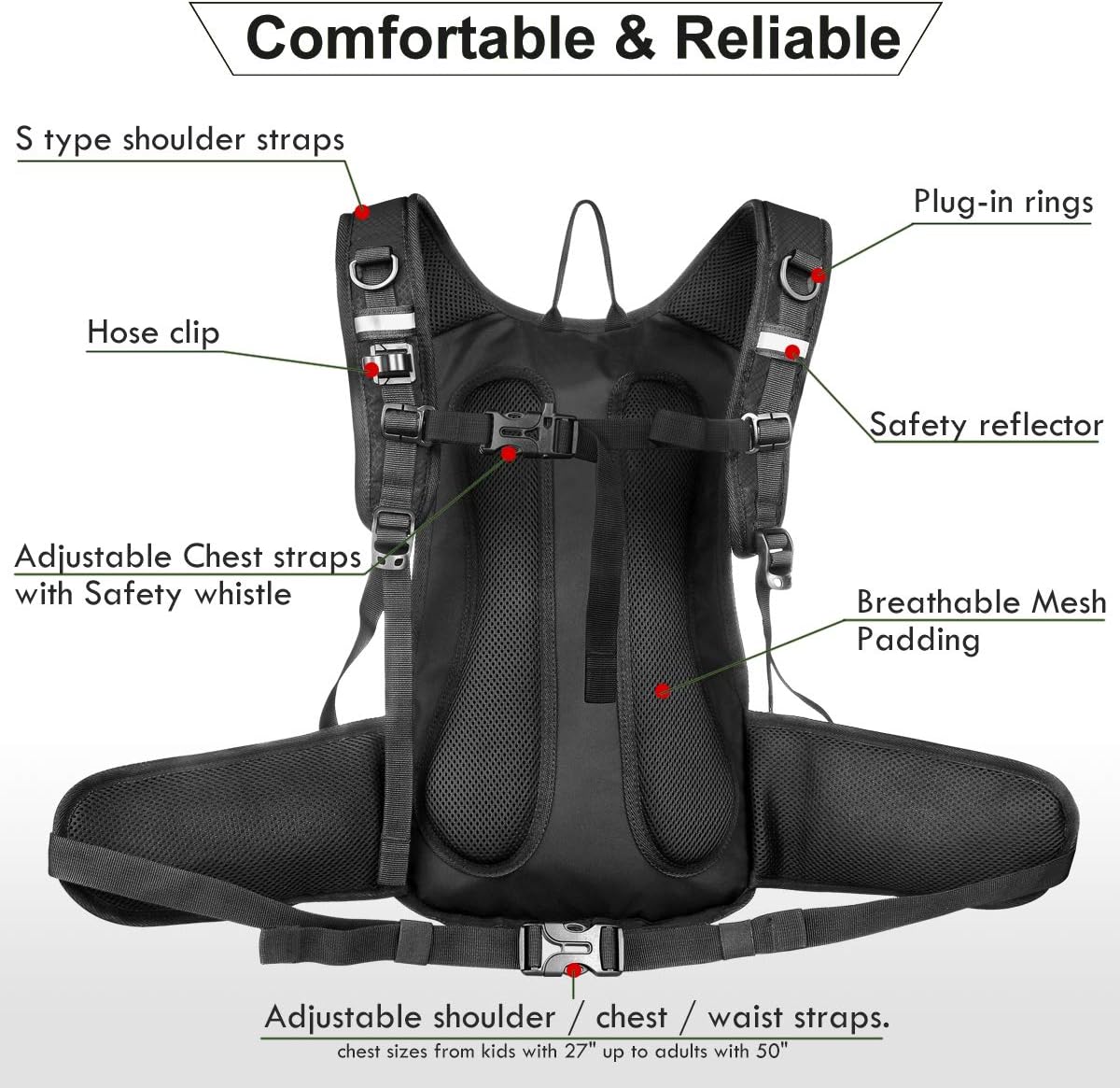Mothybot Insulated Hydration Backpack Pack with 3L BPA Free Leak Proof Water Bladder, Large Storage Lightweight Hiking Daypack with Waist Pouches & Cooler Layer, for Running, Biking, Camping, Festival