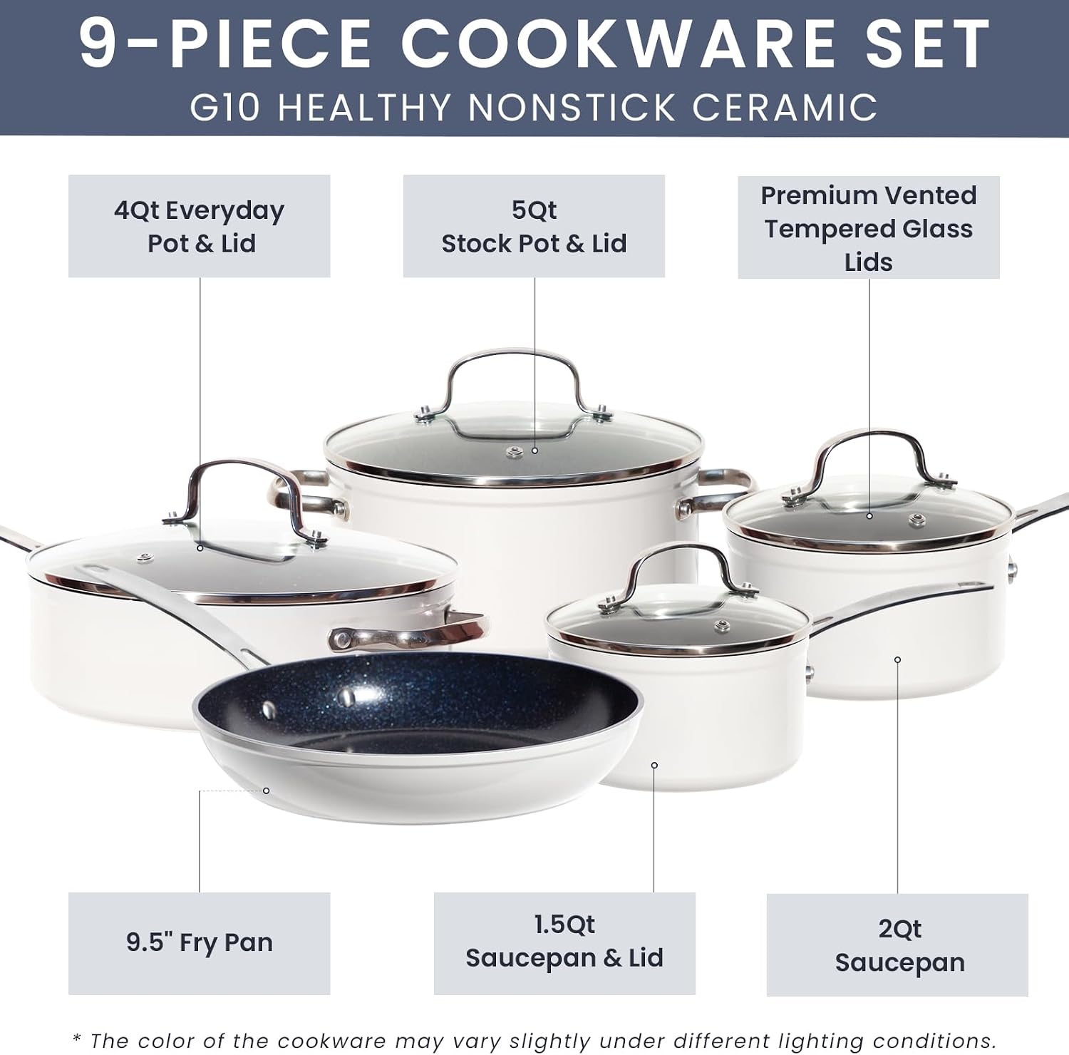 Nuwave Healthy Duralon Blue Ceramic Nonstick Coated 9pc Cookware Set