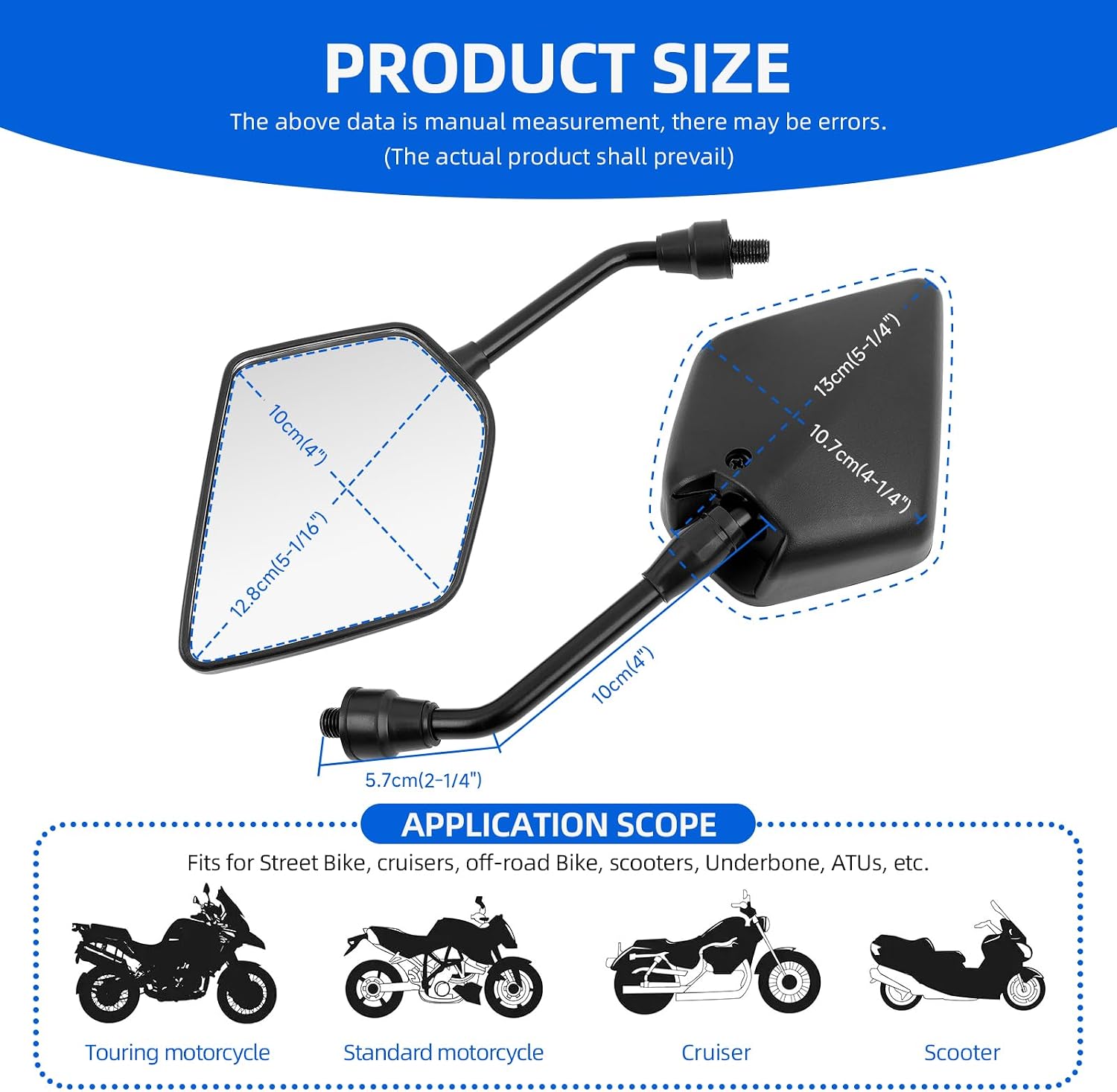 DREAMIZER Universal Motorcycle Mirrors for Handlebars 2PCS Black ATV Mirrors for Handlebars Compatible with Scooter Moped Sportsman Dirt Bike Cruiser 4 wheeler and More