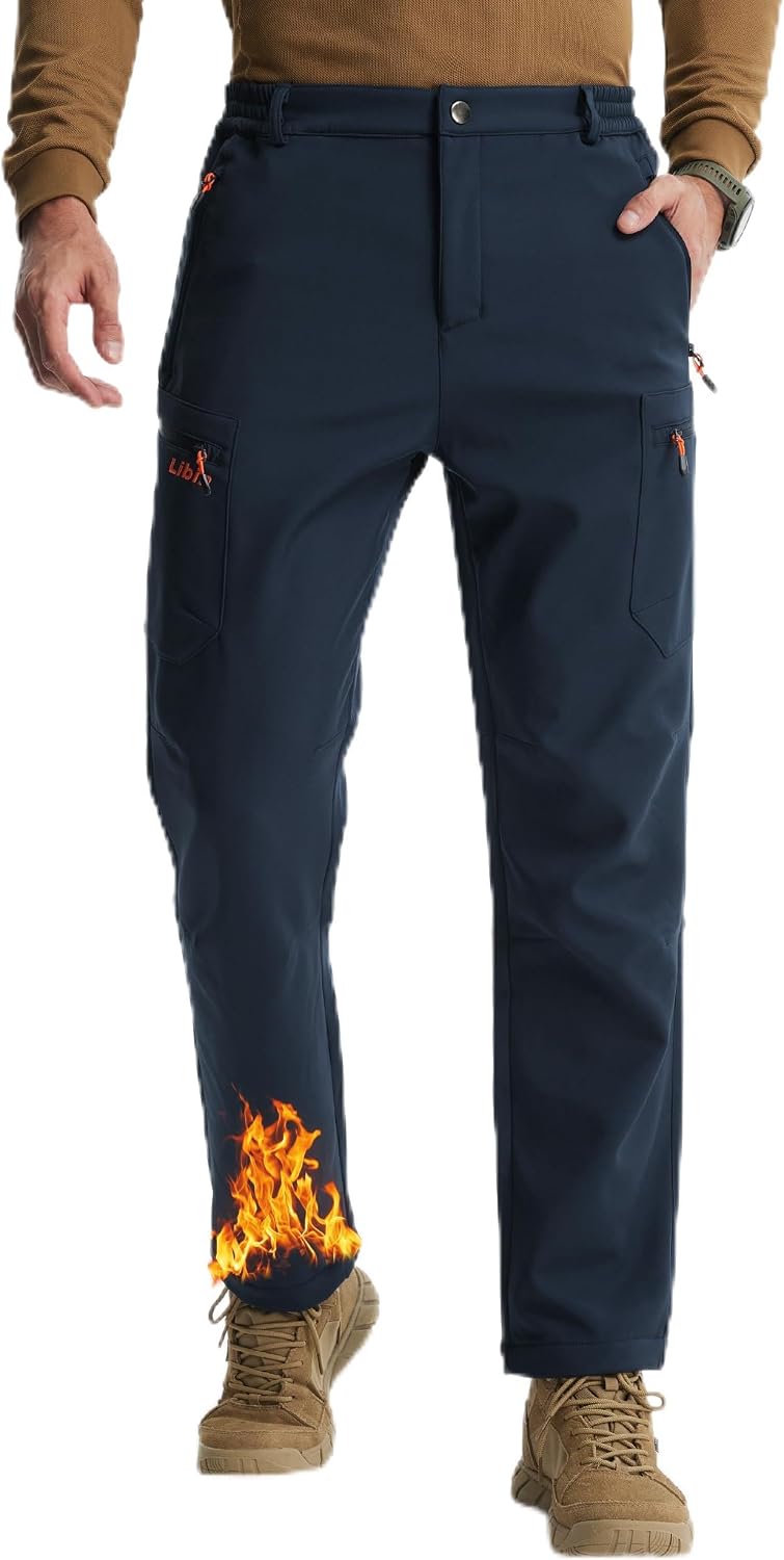 Libin Men's Fleece Lined Hiking Pants Snow Ski Water Resistant