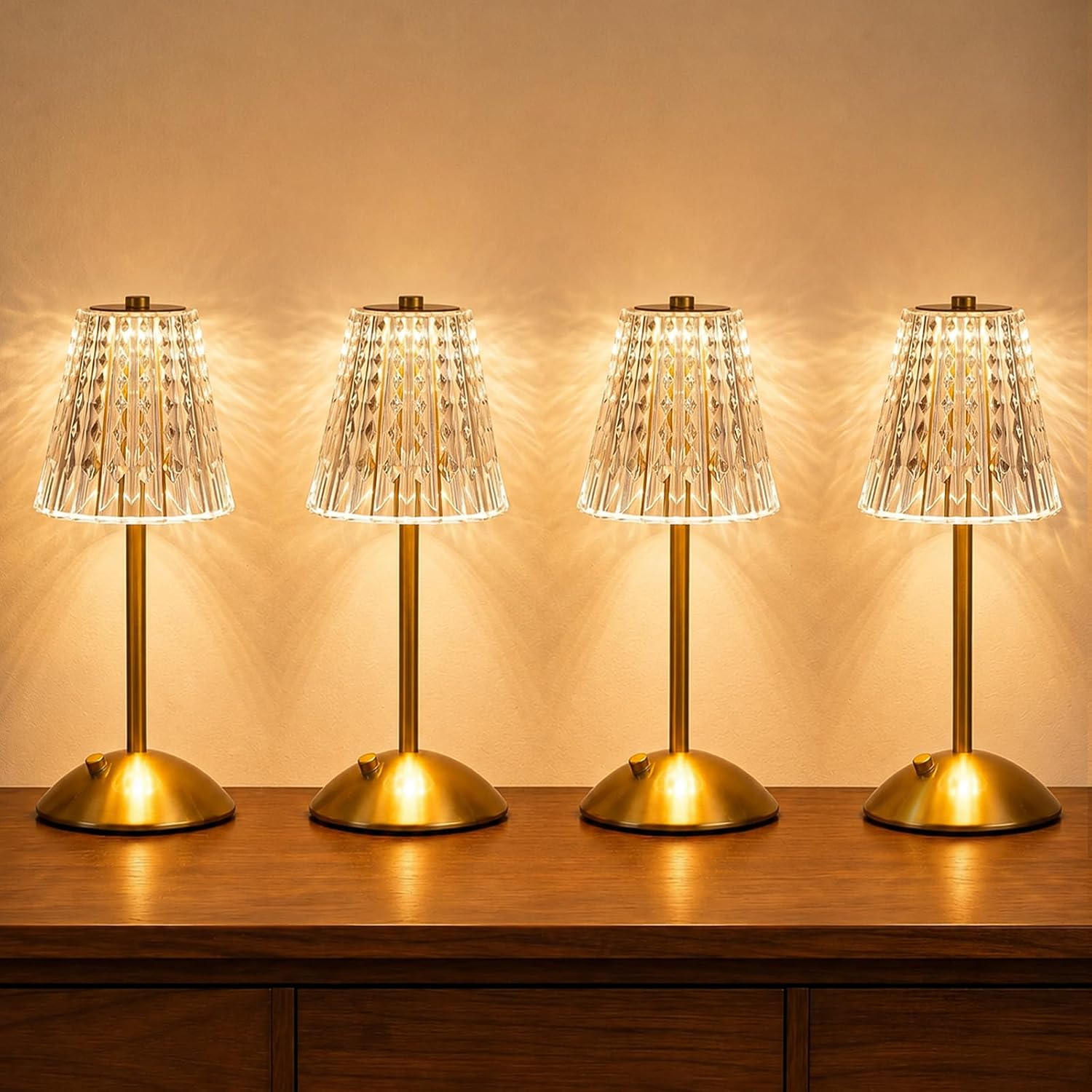 Nusogon Rechargeable Cordless Table Lamp, Touch Control Crystal Desk Lamp