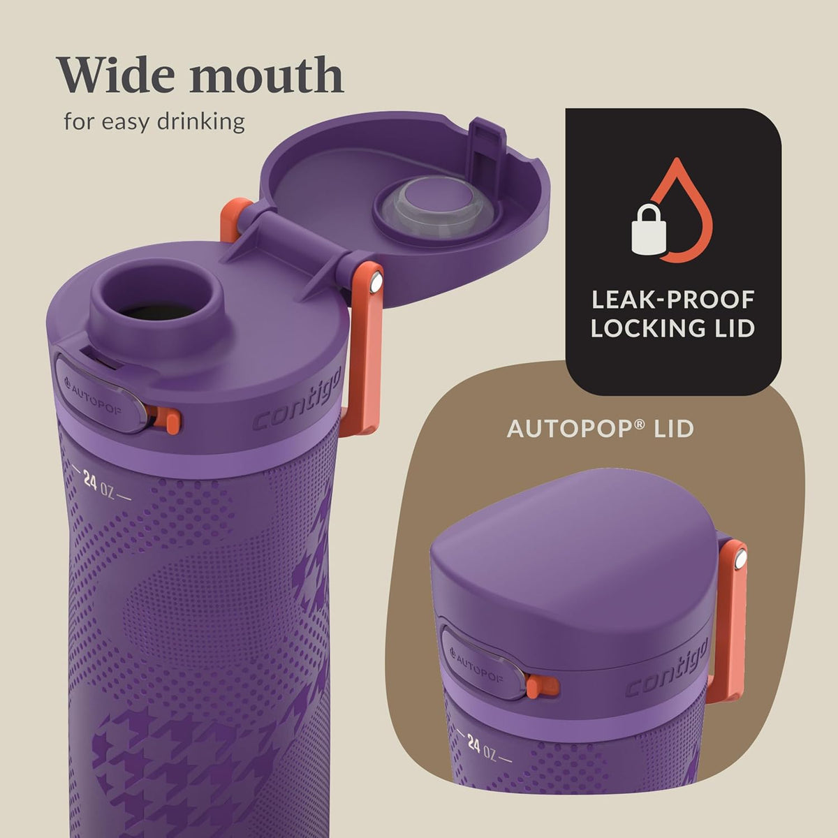 Contigo x Ally Love Jackson Chill 2.0, Stainless Steel, Spill Proof Water Bottle with AutoPop Lid, BPA Free, 24oz, Violet