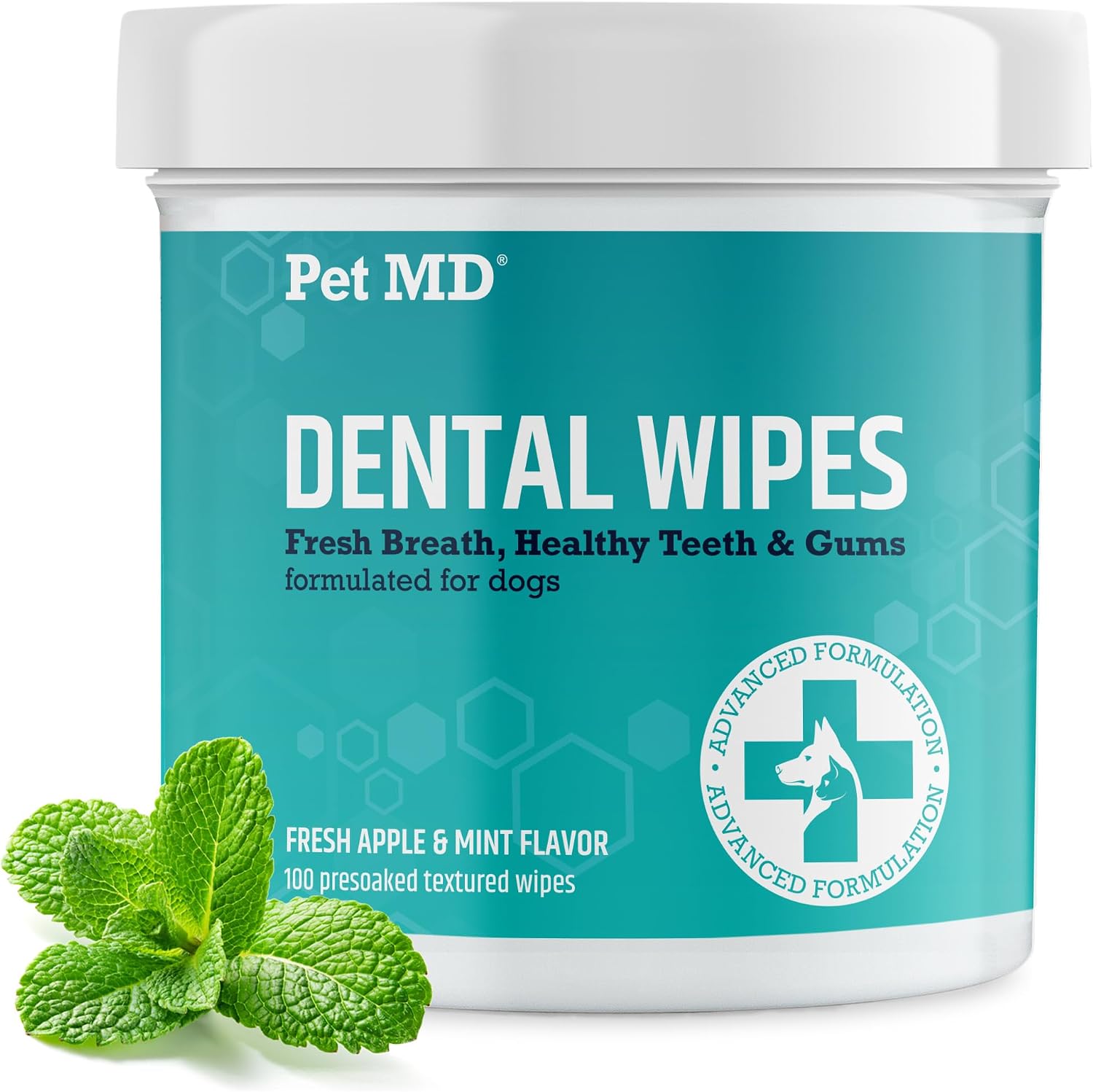 Pet MD Dental Wipes for Dogs Teeth - Fresh Apple & Mint Flavor - 100ct