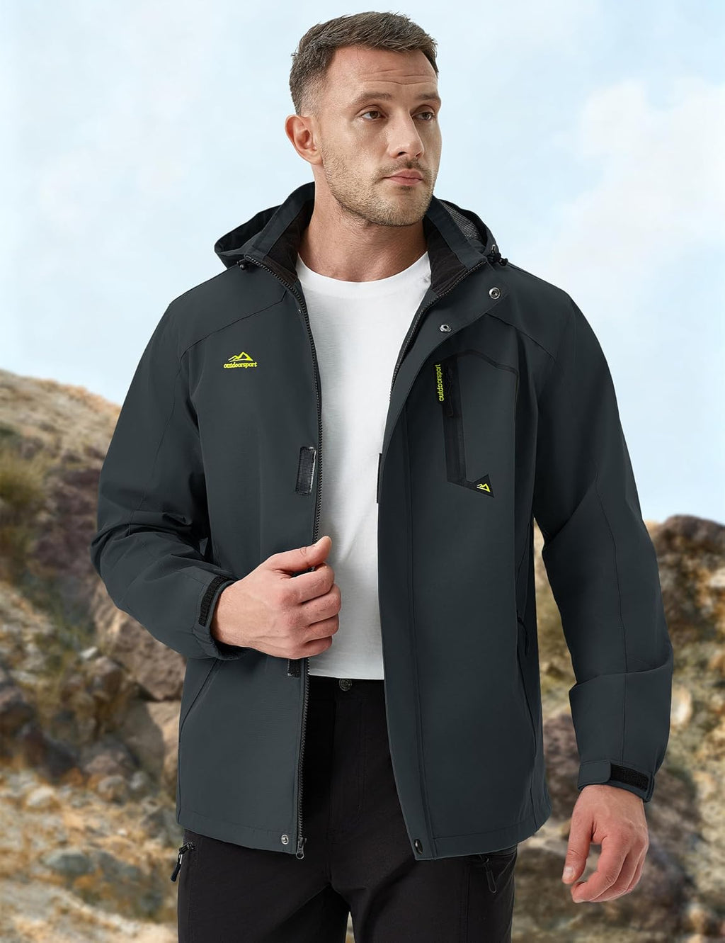 MAGCOMSEN Men's Lightweight Windbreaker Rain Jacket Raincoat with Detachable Hood for Hiking Fishing Activewear