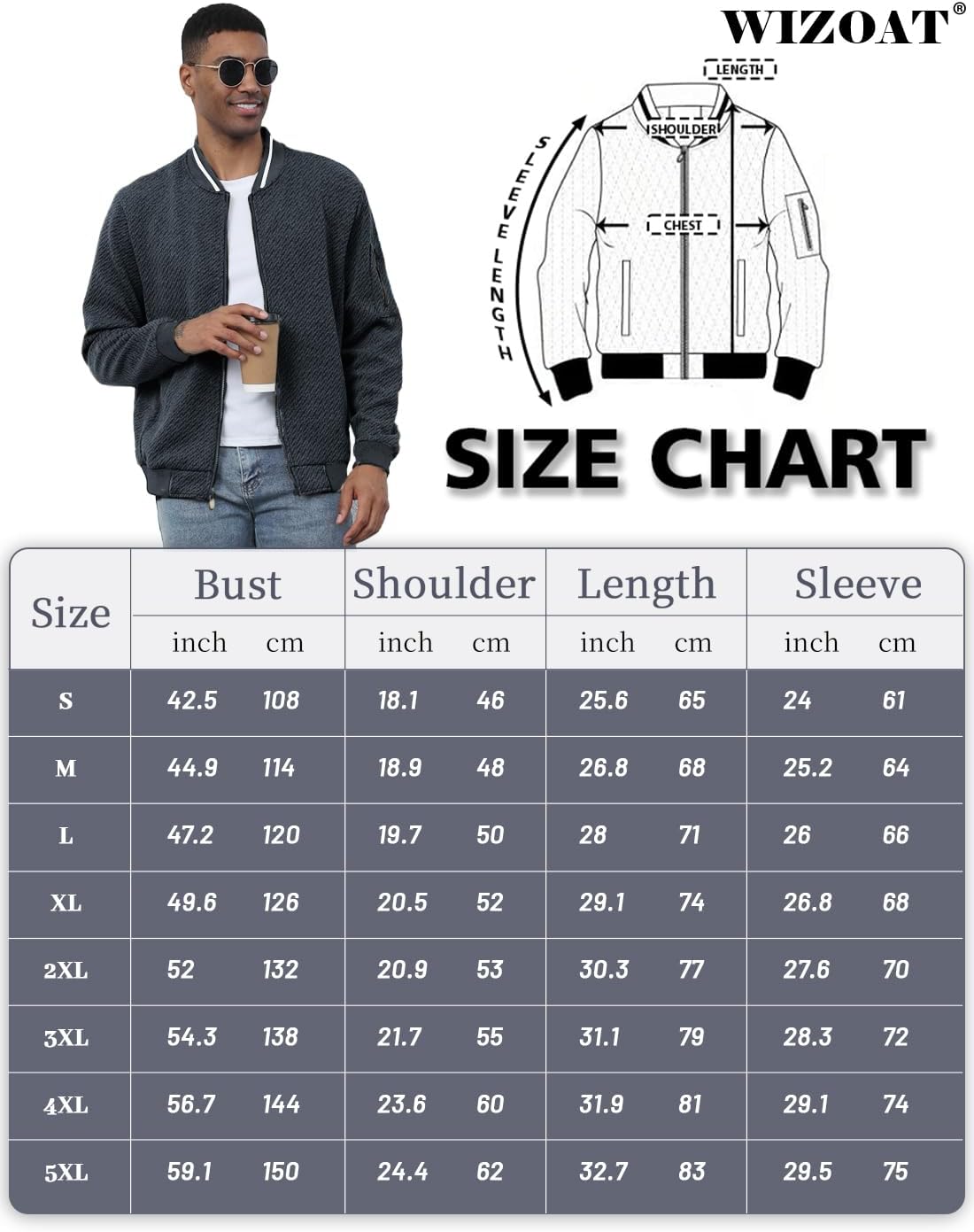 Wizoat Mens Casual Jacket Loose Fit Lightweight Jacket Varsity Bomber Jacket with Zipper
