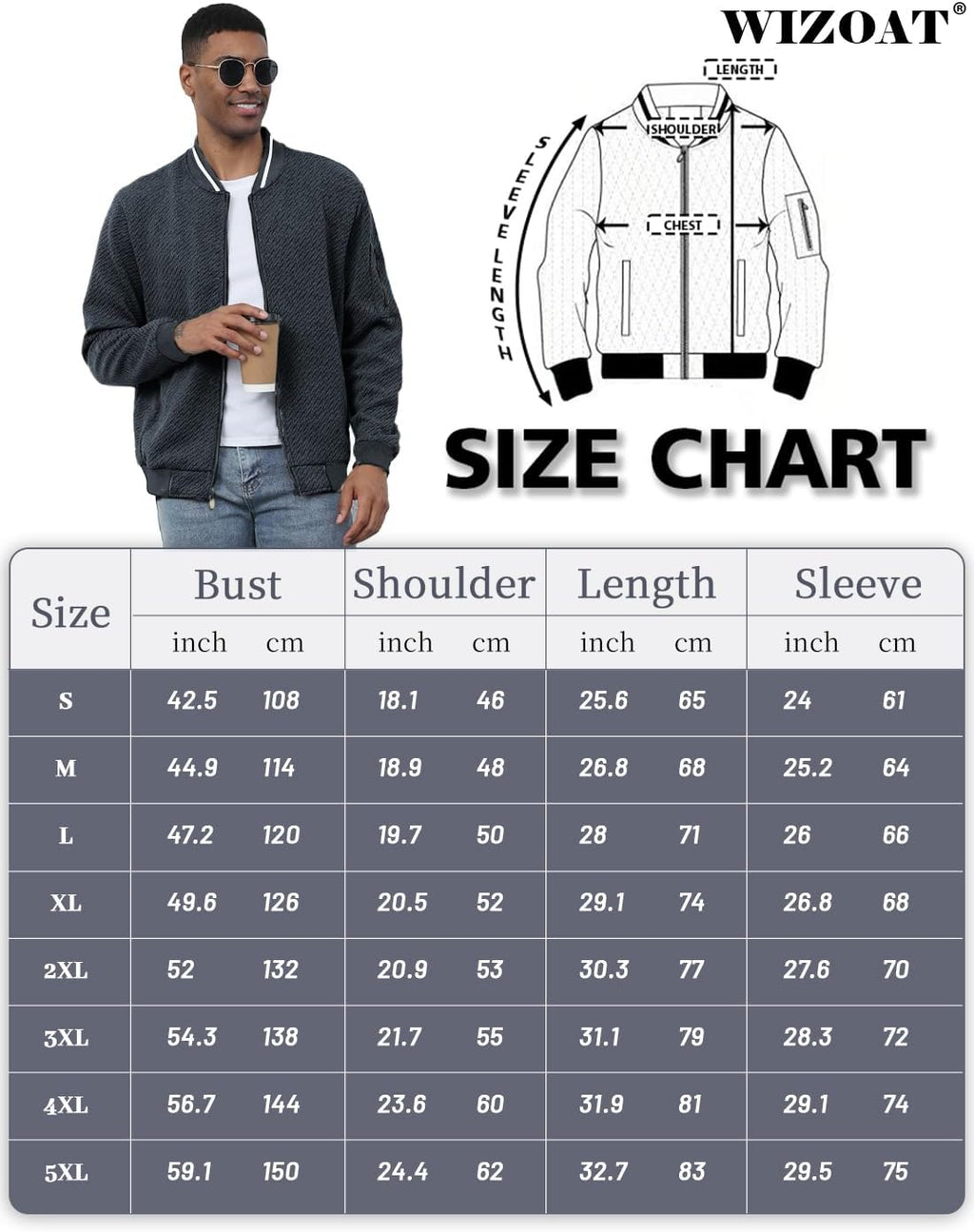 Wizoat Mens Casual Jacket Loose Fit Lightweight Jacket Varsity Bomber Jacket with Zipper