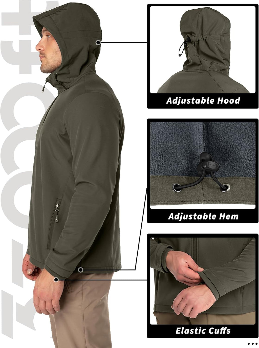 33,000ft Men's Hooded Fleece Lined Rain Shell Jacket Waterproof Lightweight