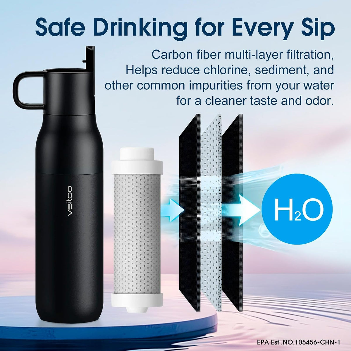 VSITOO S2 25oz Insulated Stainless Steel Filtered Water Bottle with Straw
