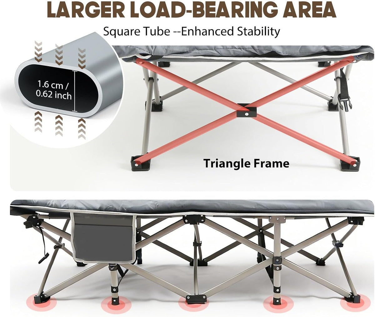 Roixeeds Camping Cot for Adults, Heavy-Duty 600D Oxford Cot for Sleeping, 28" Extra Wide, Portable Folding Camp Bed with Mat & Carry Bag for Guest, Travel, Hiking, Navy, 450LBS(Max Load)