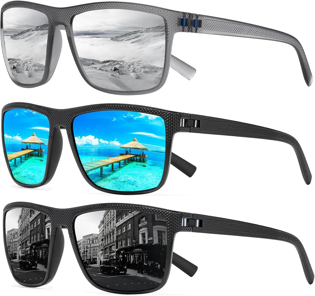 Square Polarized Sunglasses for Men and Women Lightweight Frame Sun Glasses with UV Protection