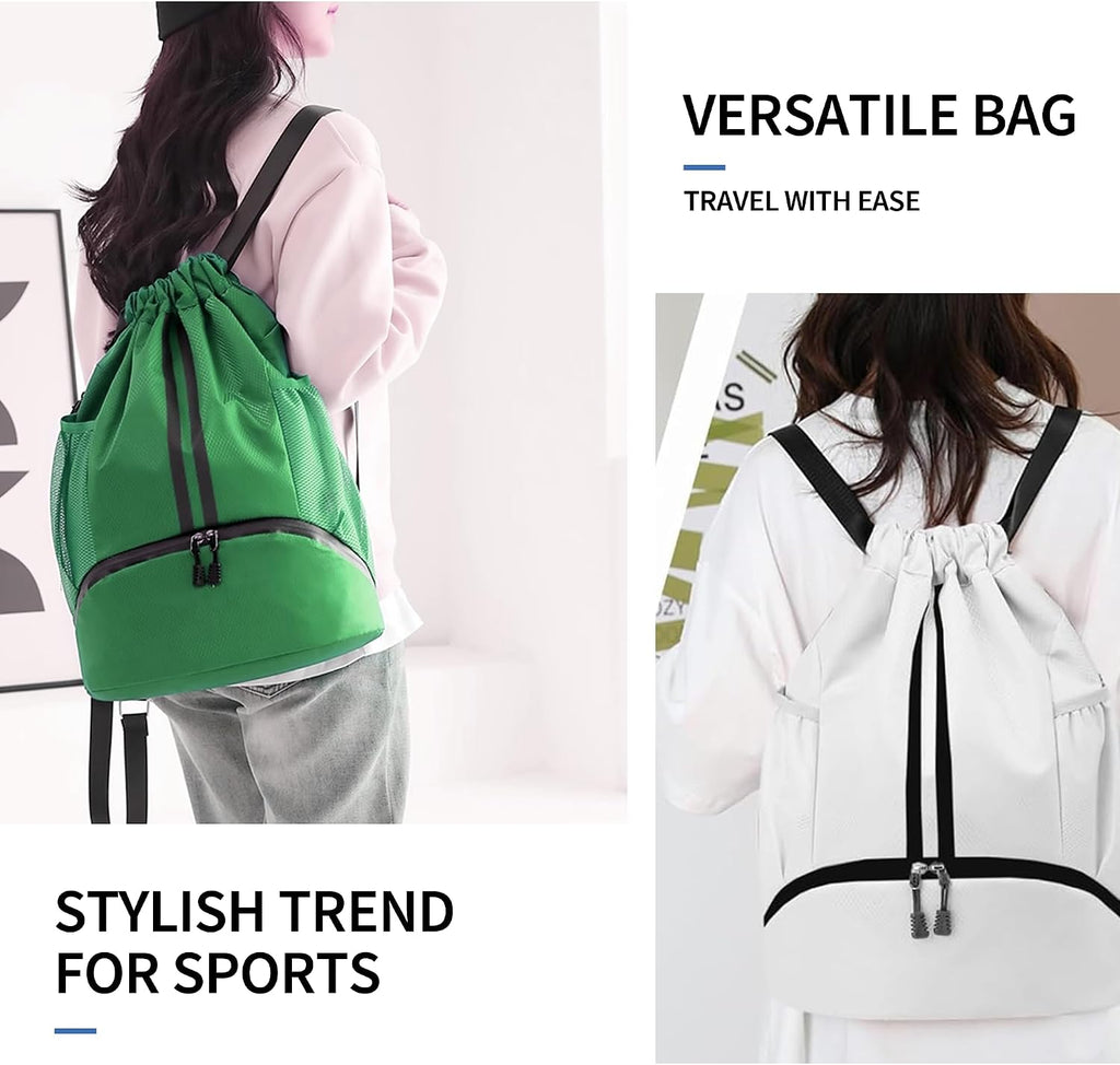 JELUTAR Drawstring Backpack Gym Bag with Shoes Pocket, Dark Green