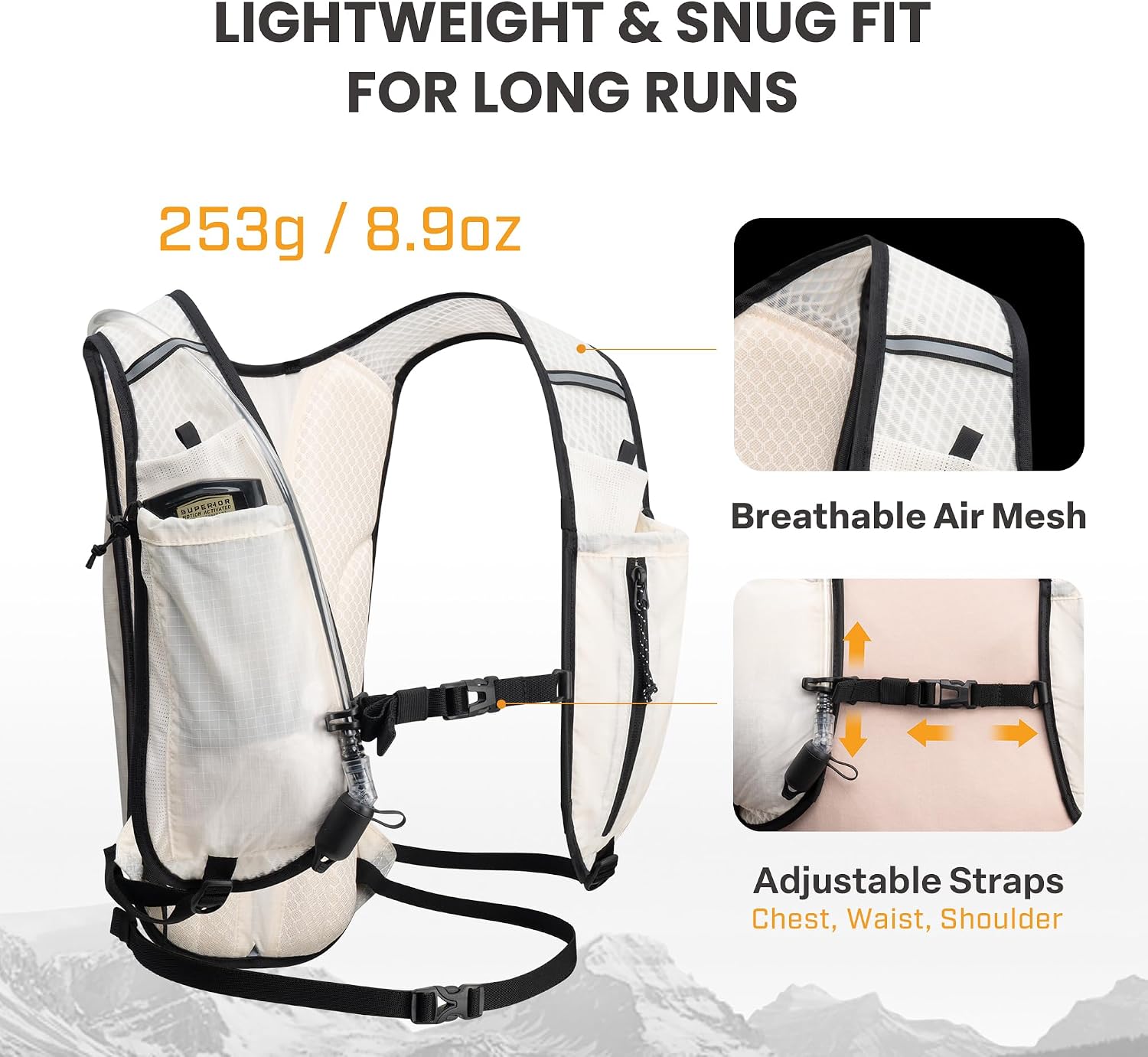 EVERFUN Hydration Backpack Running Vest Small Hiking Water Backpack with 1.5L Water Bladder, Lightweight Reflective Phone Holder Hydro Pack for Trail Running, Biking, Race, Marathons