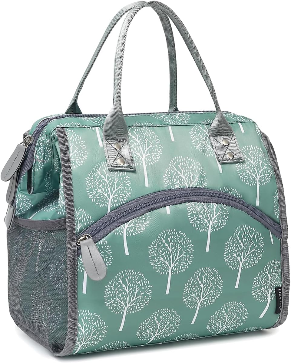 FlowFly Insulated Lunch Bag for Women, Men, Large and Reusable, Handle, Work and Travel Tote and Meal Prep Organizer, Dandelion