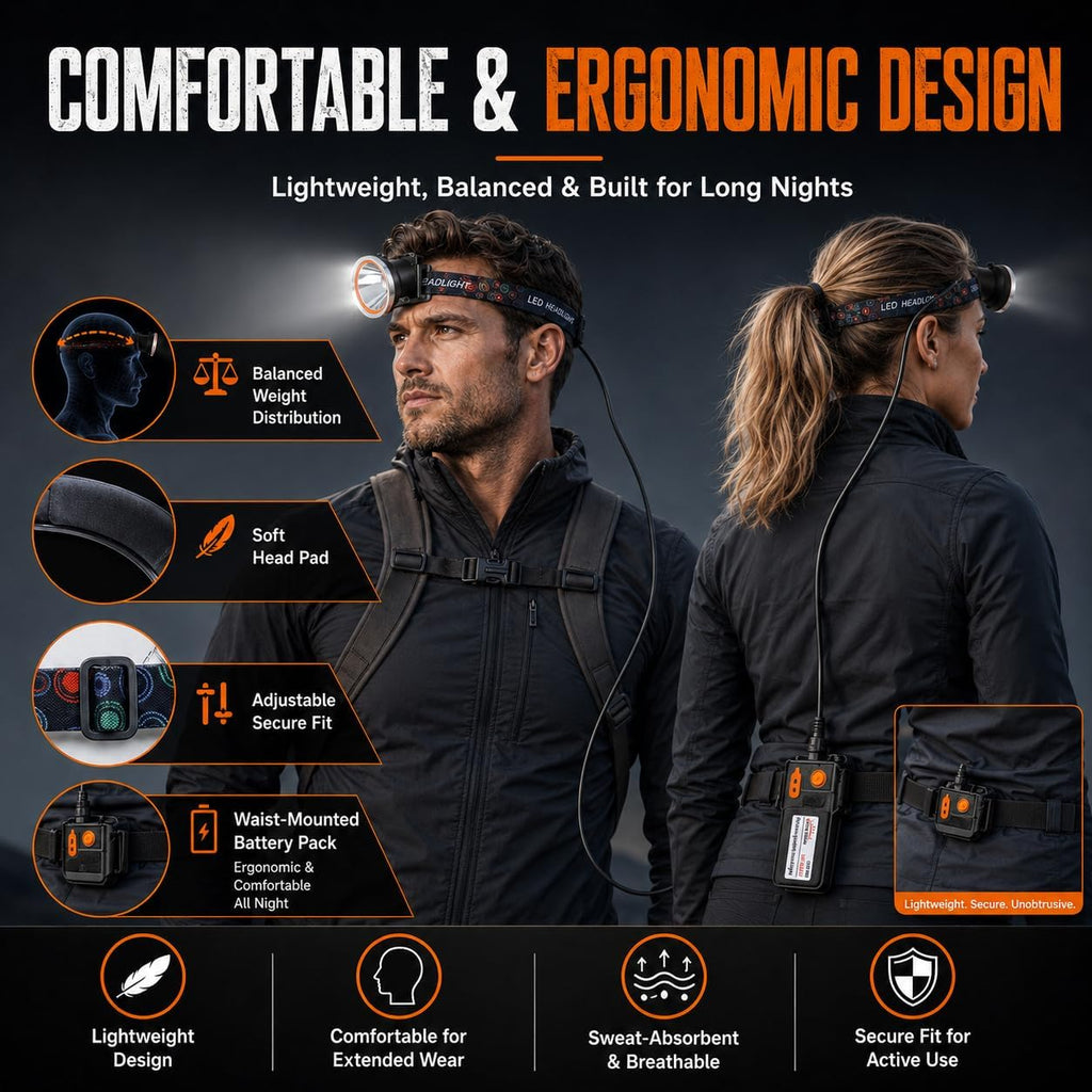 High Power Rechargeable Coon Hunting Lights – Super Bright LED Waterproof Headlamp, Adjustable Beam Head Flashlight for Hunting, Fishing, Camping, Hiking, Outdoor Activities & Emergency Use