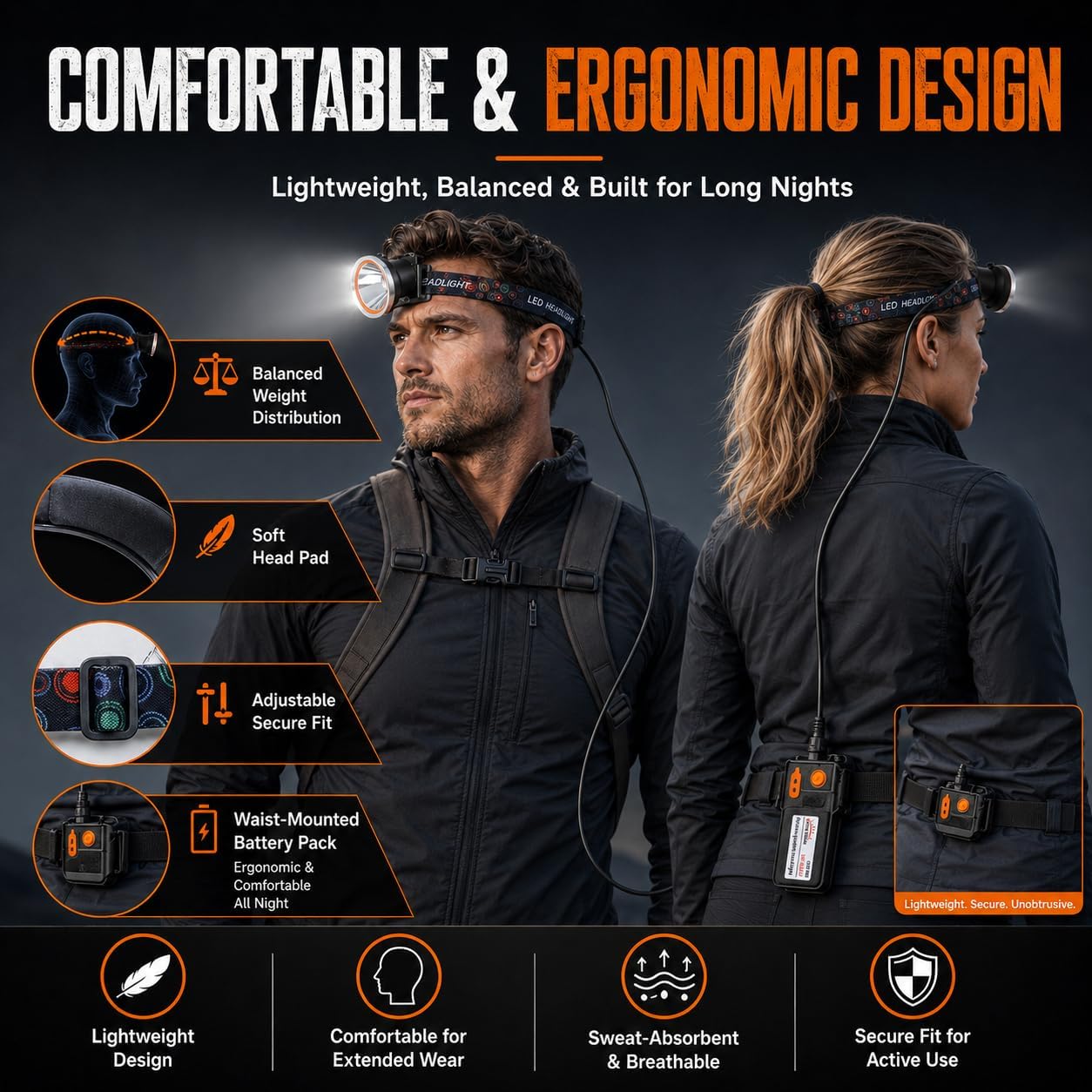 High Power Rechargeable Coon Hunting Lights – Super Bright LED Waterproof Headlamp, Adjustable Beam Head Flashlight for Hunting, Fishing, Camping, Hiking, Outdoor Activities & Emergency Use