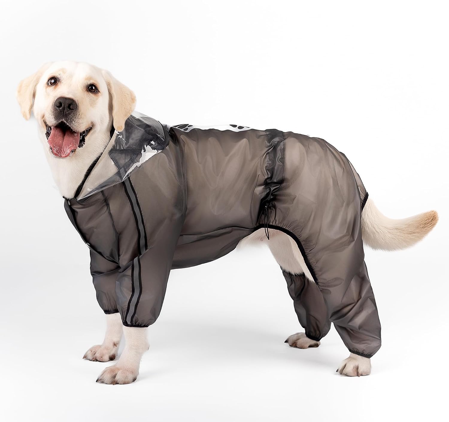 Olsa Dog Raincoat, Dog Hooded Slicker Poncho, 4 Legs Rain Jacket with Reflective Stripe, Transparent Water Proof Resistant Rain Snow Clothes for Small Medium Large