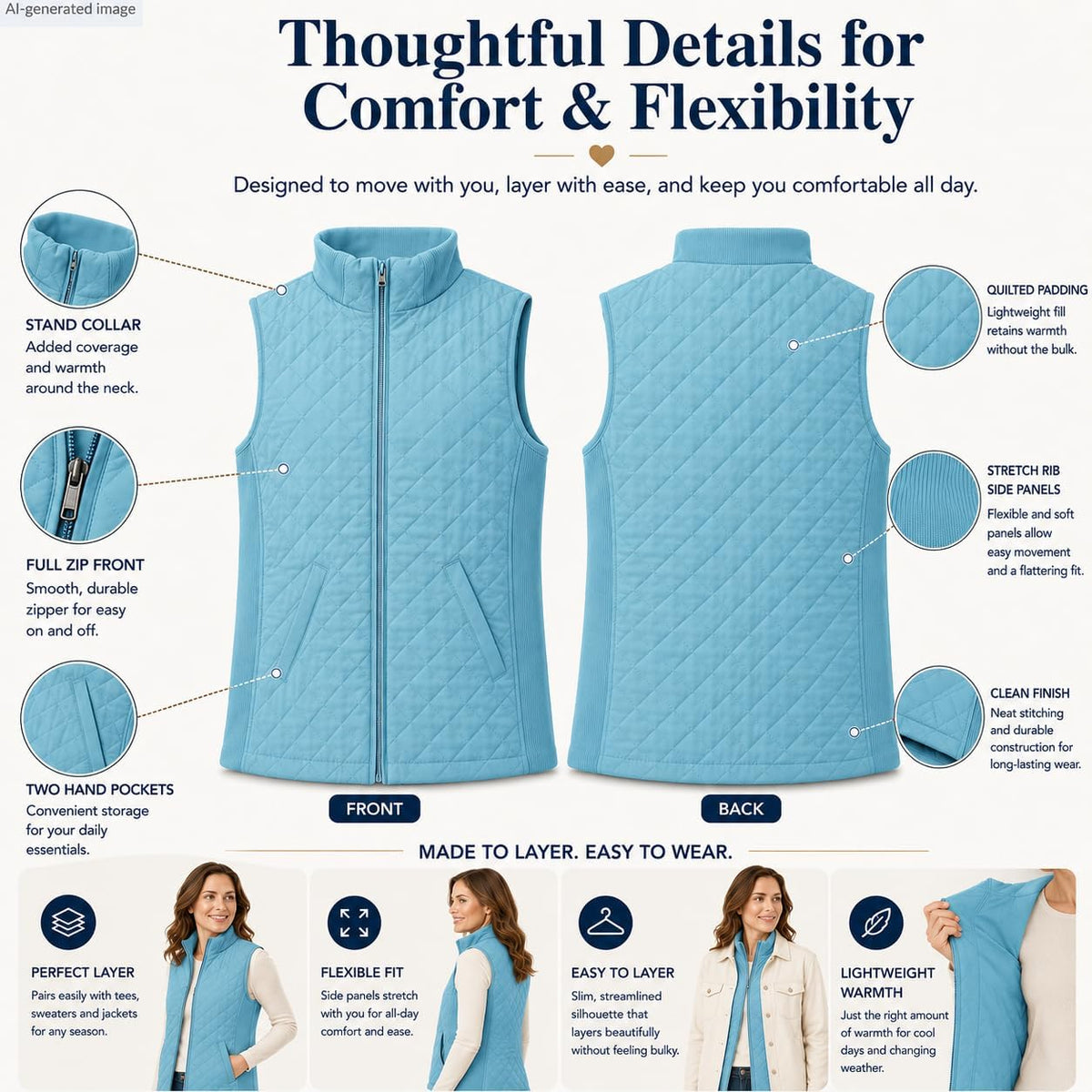 Bienzoe Womens Lightweight Quilted Vest: Warm Daily Layer