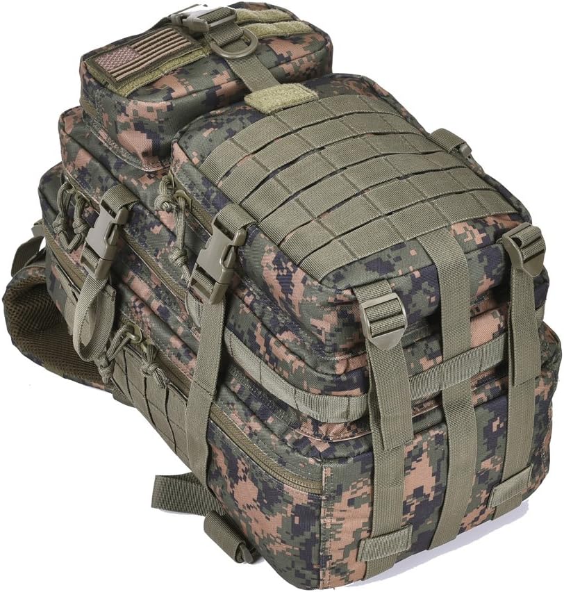 REEBOW GEAR 38L Tactical Backpack for Men 3 Day Military Bug Out Bag | Green Camouflage, Large Heavy Duty Backpacks, MOLLE Straps, Survival Sports Rucksack, for Sports Outdoor Trekking Hiking