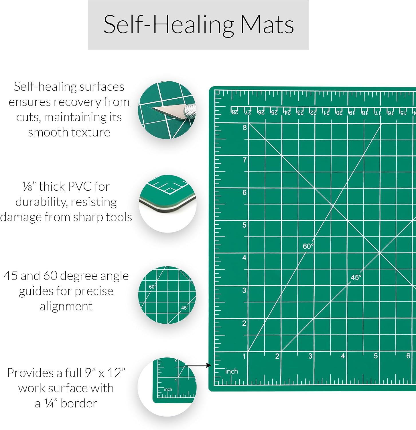 WA Portman Self-Healing Cutting Mat with Hobby Knife, 12'' Metal Ruler Set