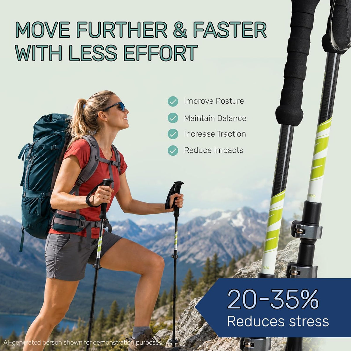 Ultralight Carbon Fiber Trekking Poles - 3K Collapsible Hiking Poles with EVA Foam Grip & Flip Lock
